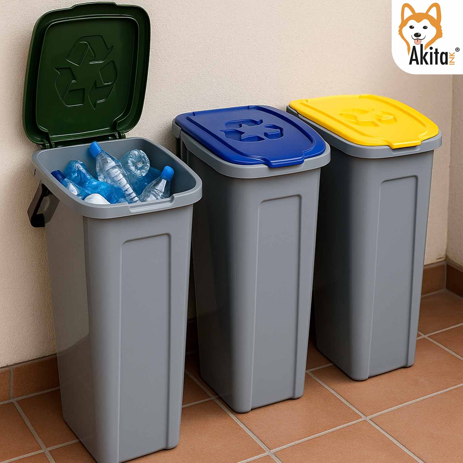 Set 3 Pattumiere Slim in Plastica Resistente per Differenziata foto 3