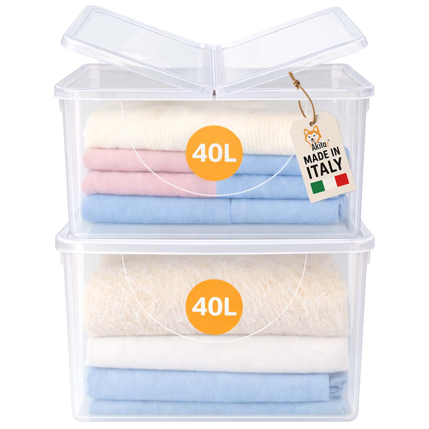 Set 2 contenitori plastica 40l con coperchio doppia apertura