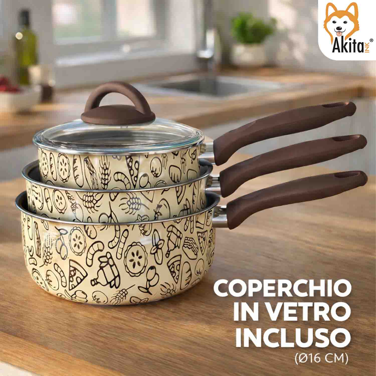 Tris Casseruole Pastella 16-18-20 cm con Coperchio Vetro foto 3