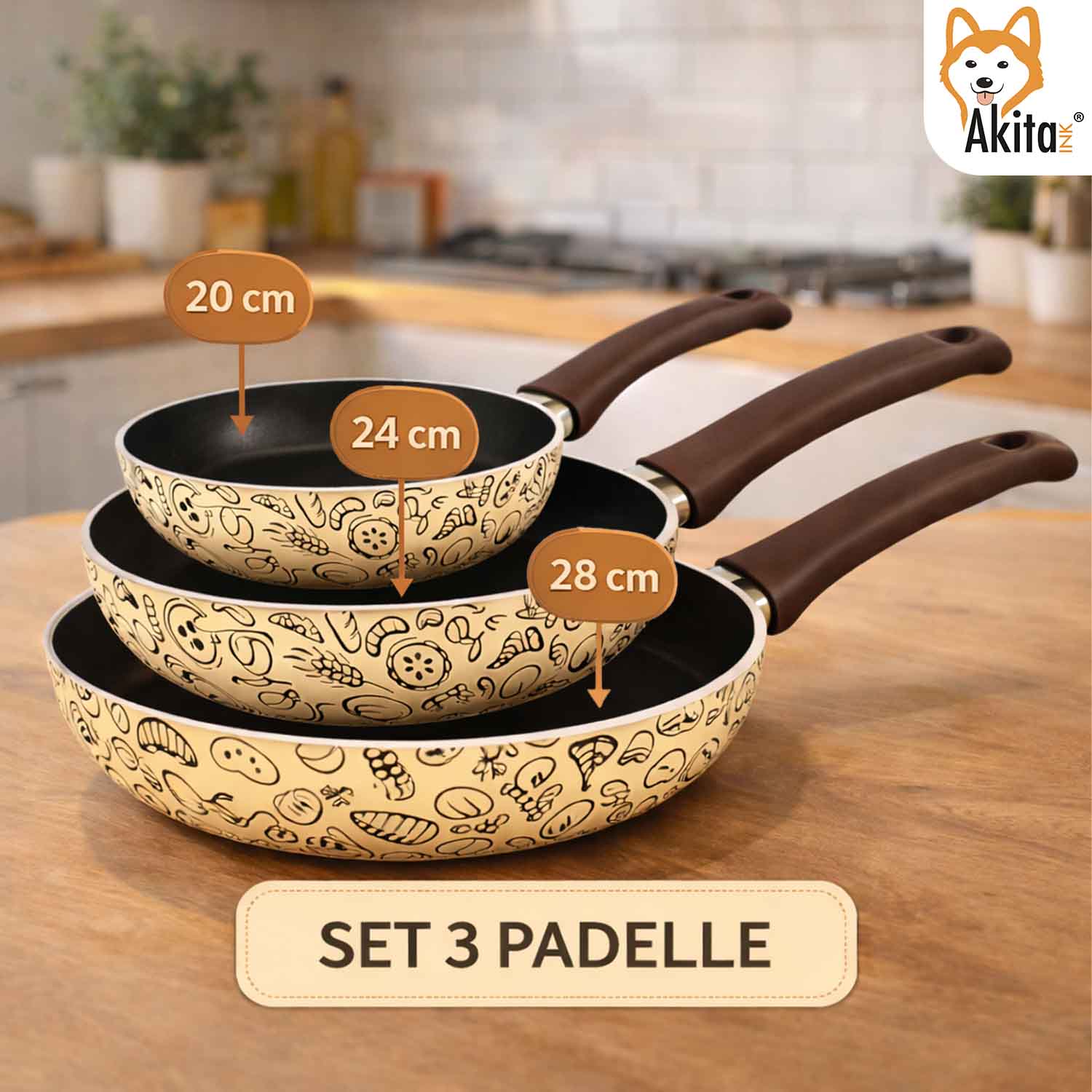 Tris Padelle Pastella 20-24-28 cm Antiaderenti Soft Touch foto 3