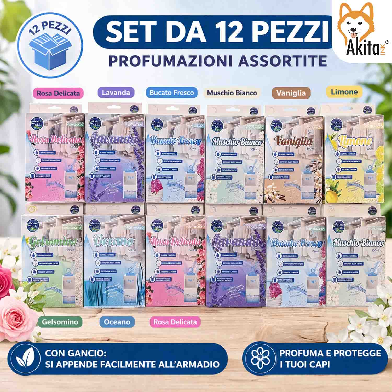 Kit 12 Assorbiumidità per armadio con Gancio Fragranze Assortite foto 5