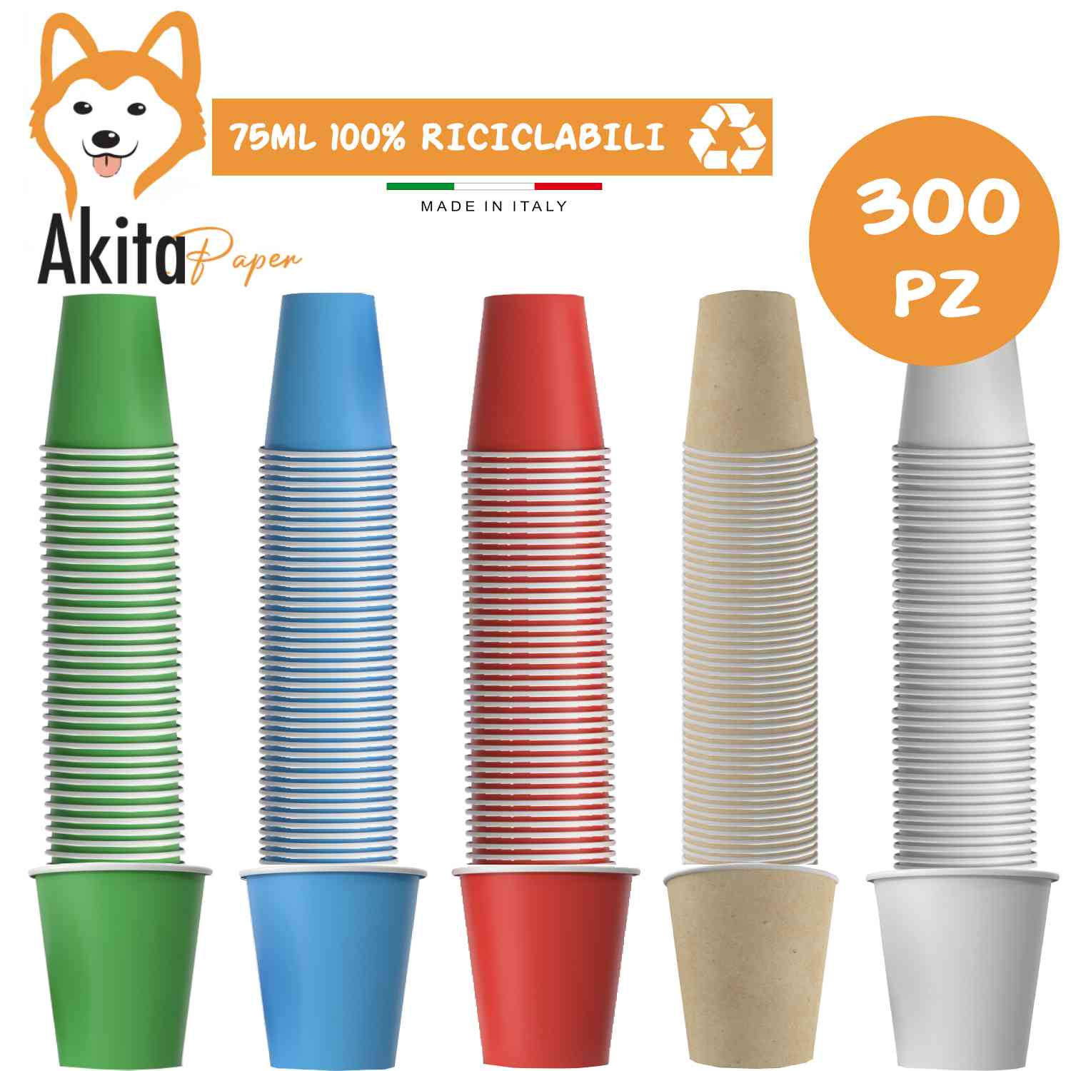 300 bicchierini caffe' monouso di carta biodegradabile e compostabile da 75ml