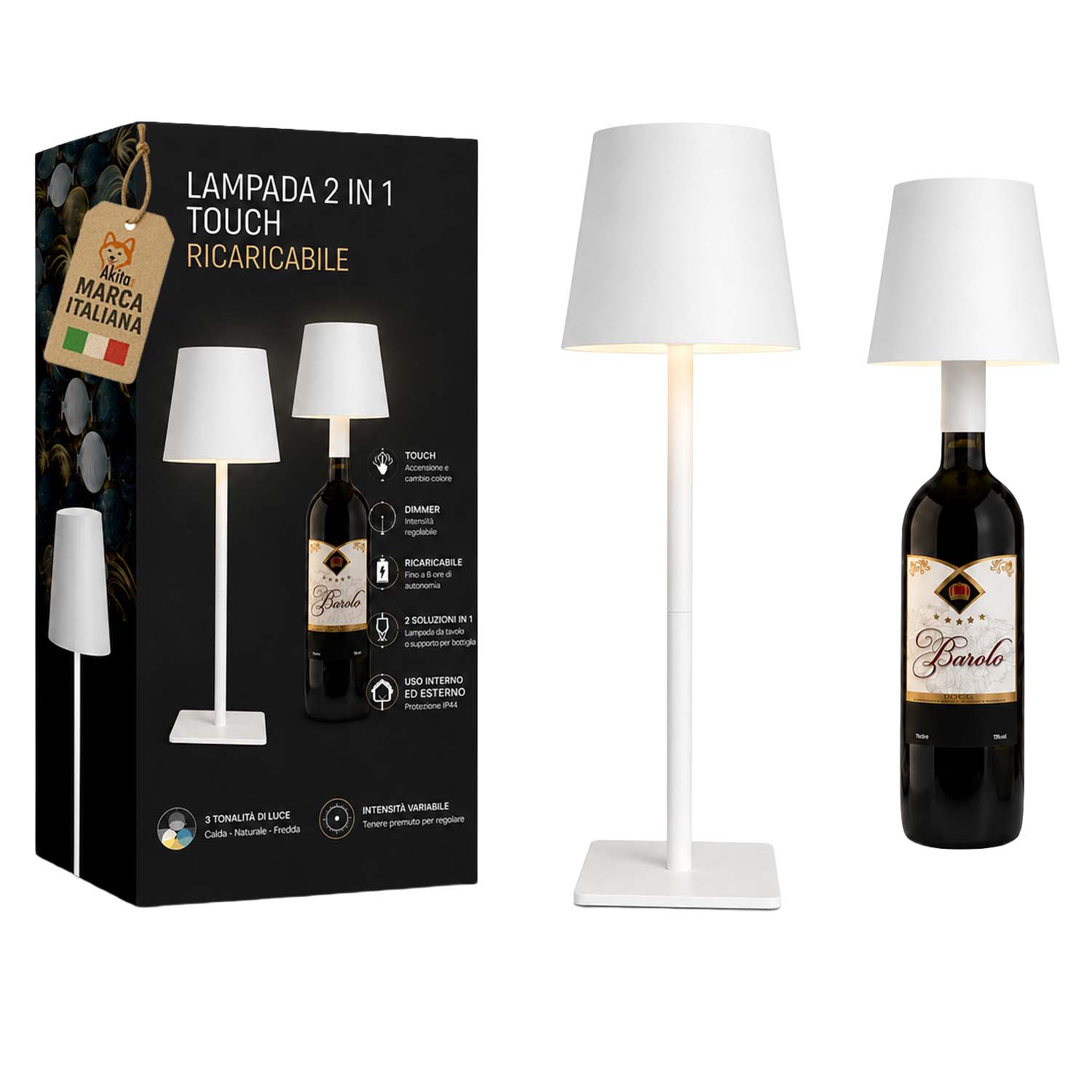 Akitaink lampada da tavolo led bianco ricaricabile