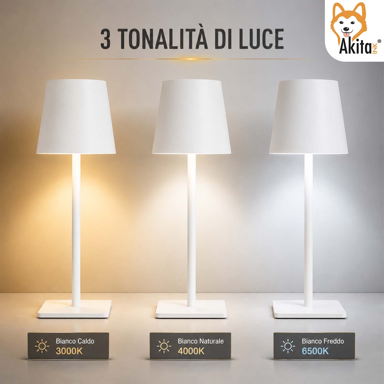 Akitaink Lampada da Tavolo LED Bianco Ricaricabile foto 3