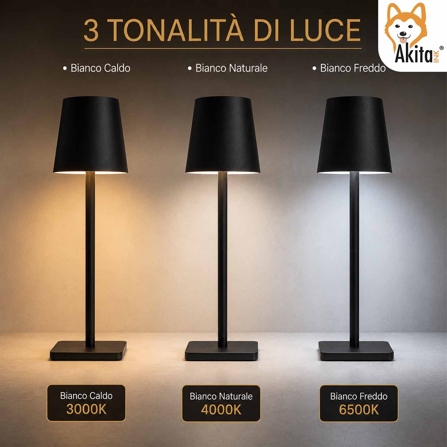 Akitaink Lampada da Tavolo LED Nero Ricaricabile foto 3
