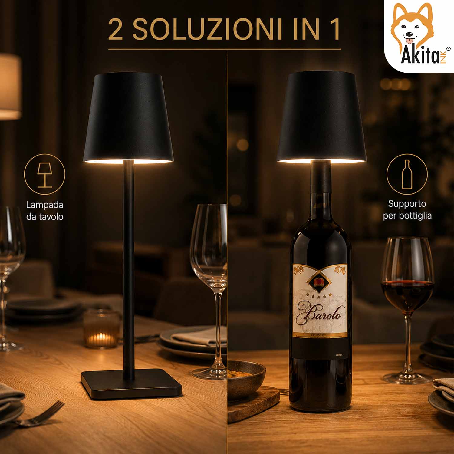Akitaink Lampada da Tavolo LED Nero Ricaricabile foto 5