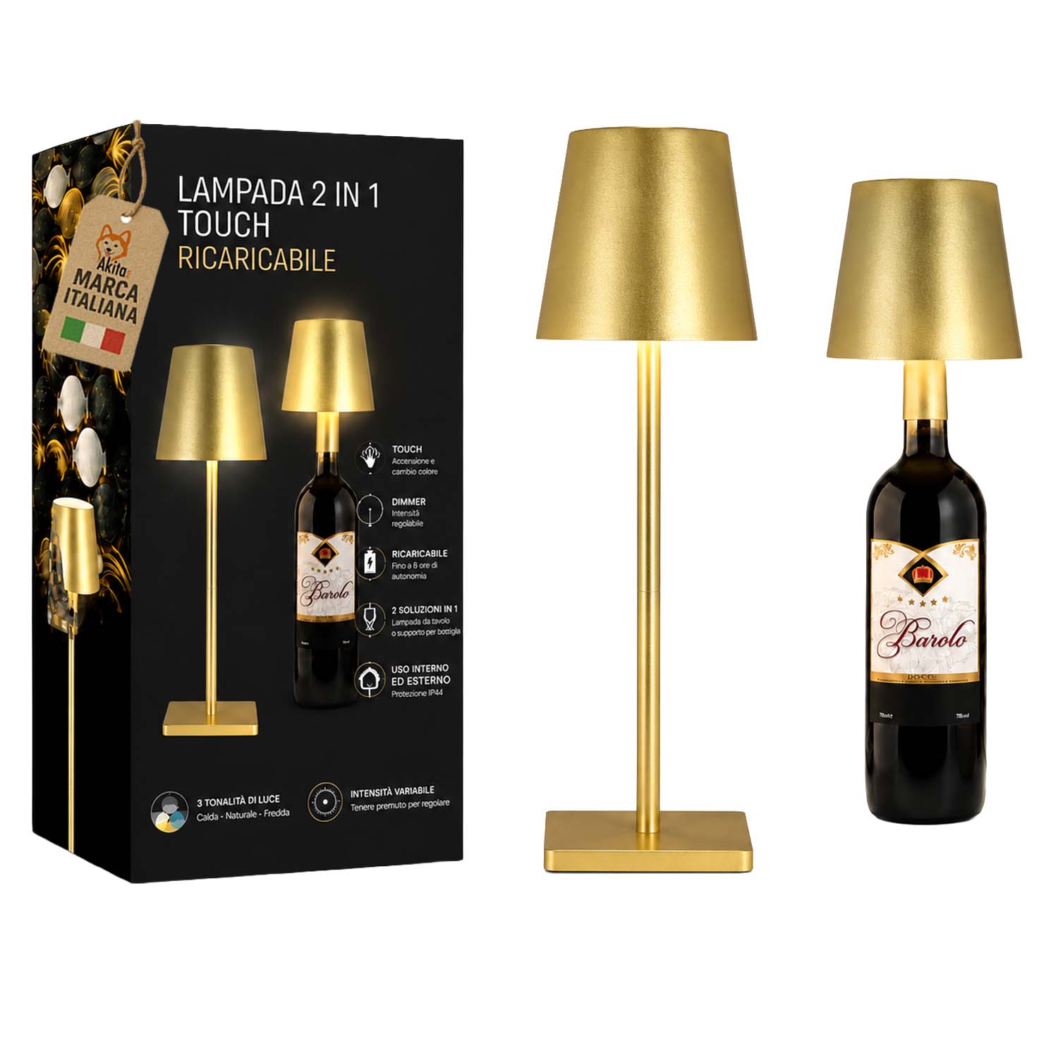 Akitaink lampada da tavolo led oro ricaricabile