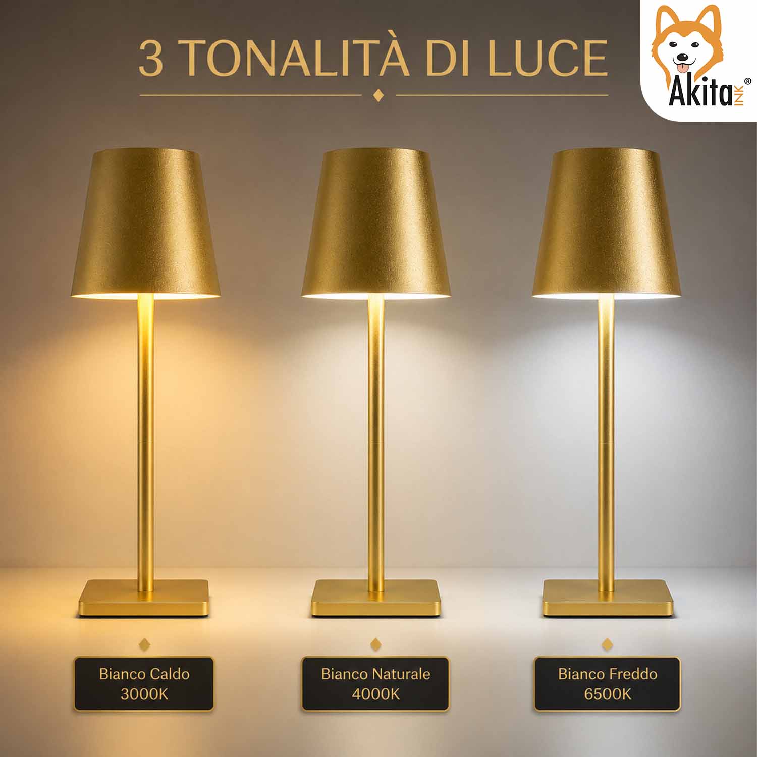 Akitaink Lampada da Tavolo LED Oro Ricaricabile foto 3
