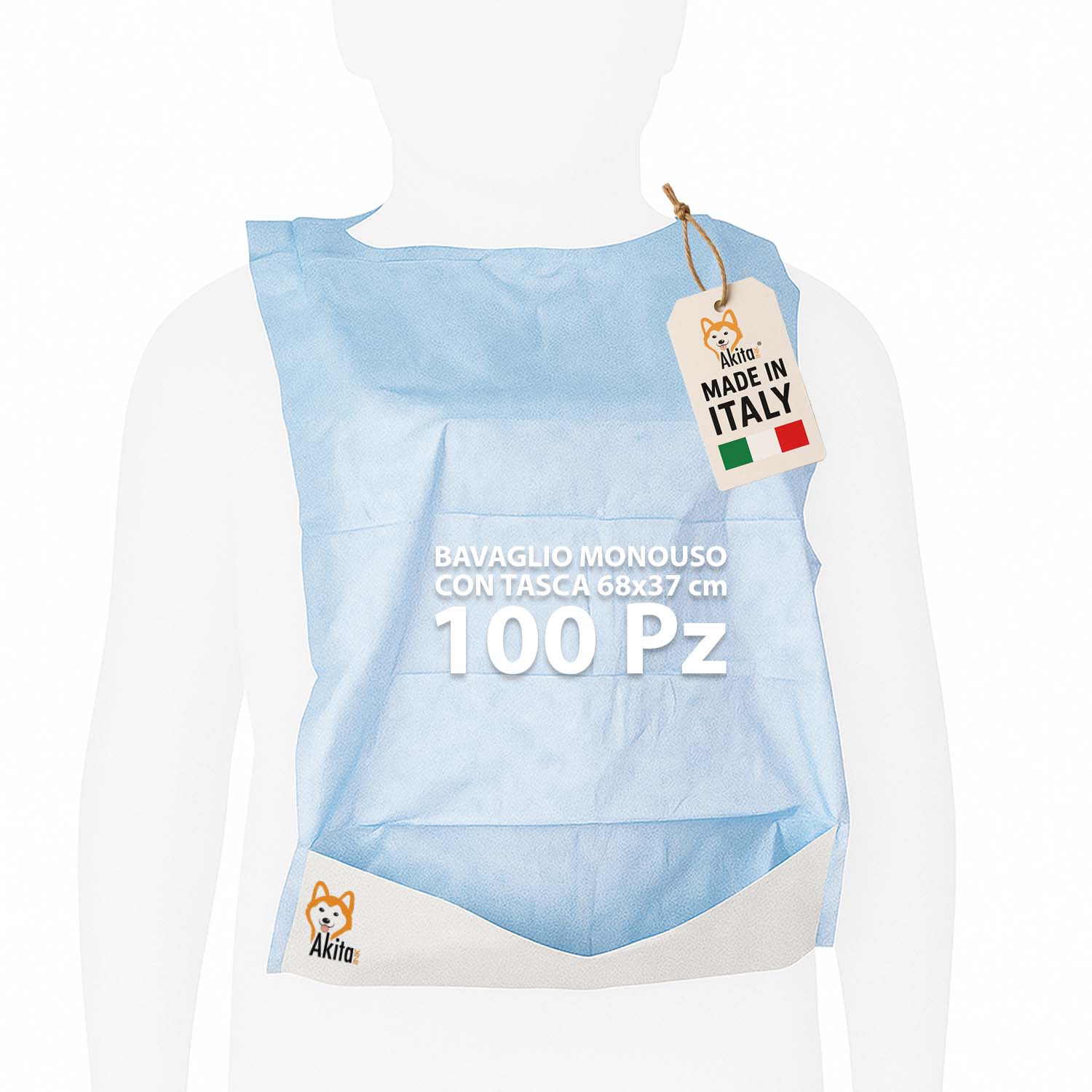 Bavagli monouso impermeabili con tasca 100pz 68x37 cm