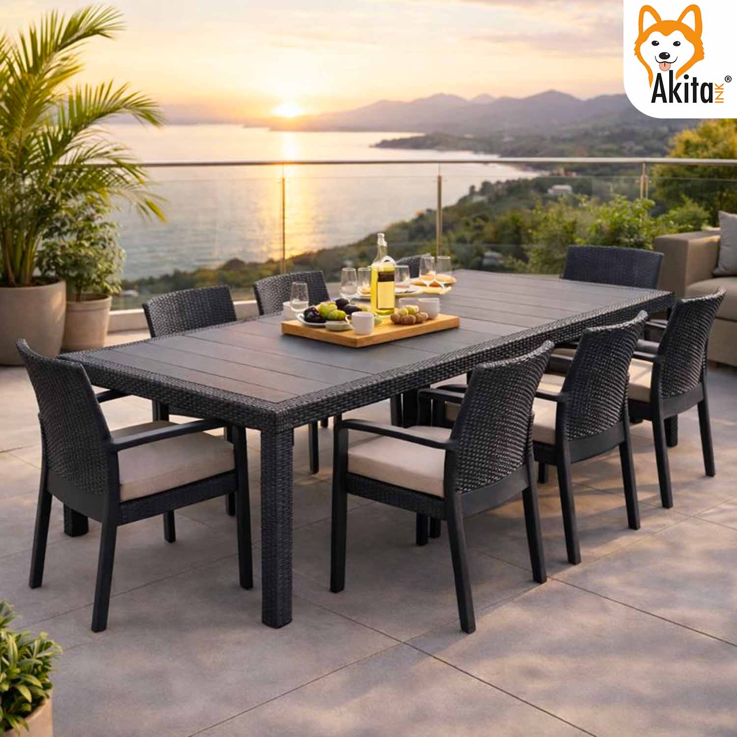 Tavolo Rattan Antracite Allungabile 220x90x72 cm foto 5