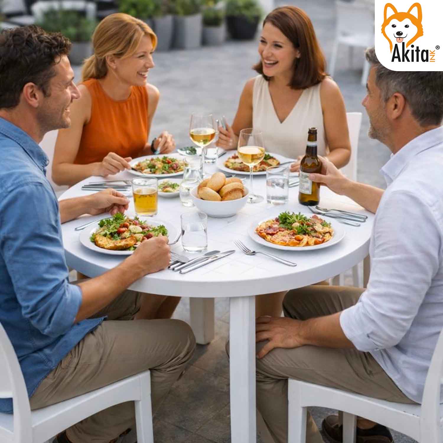 Tavolo Tondo in Plastica Bianco 90xh72 cm foto 5