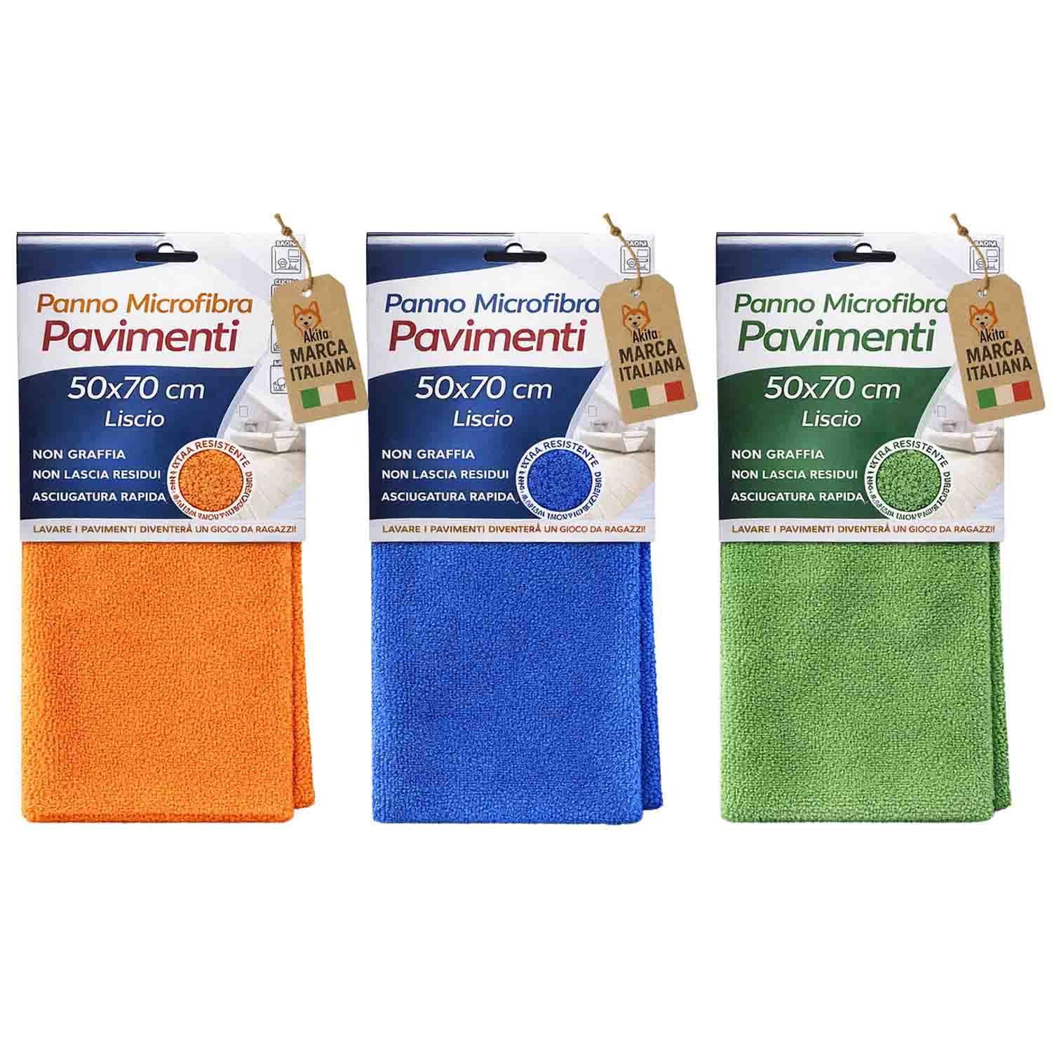 Set 3 panni microfibra pavimenti 50x70 cm multicolore