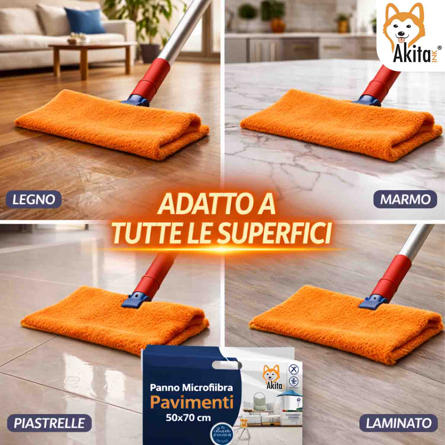 Set 3 Panni Microfibra Pavimenti 50x70 cm Multicolore foto 3