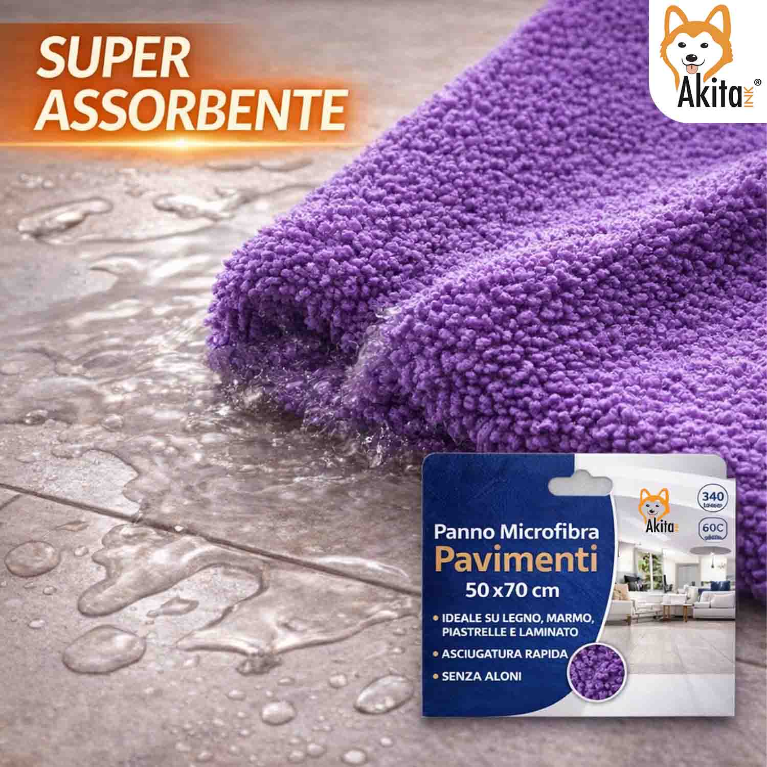 Set 3 Panni Microfibra Pavimenti 50x70 cm Multicolore foto 4