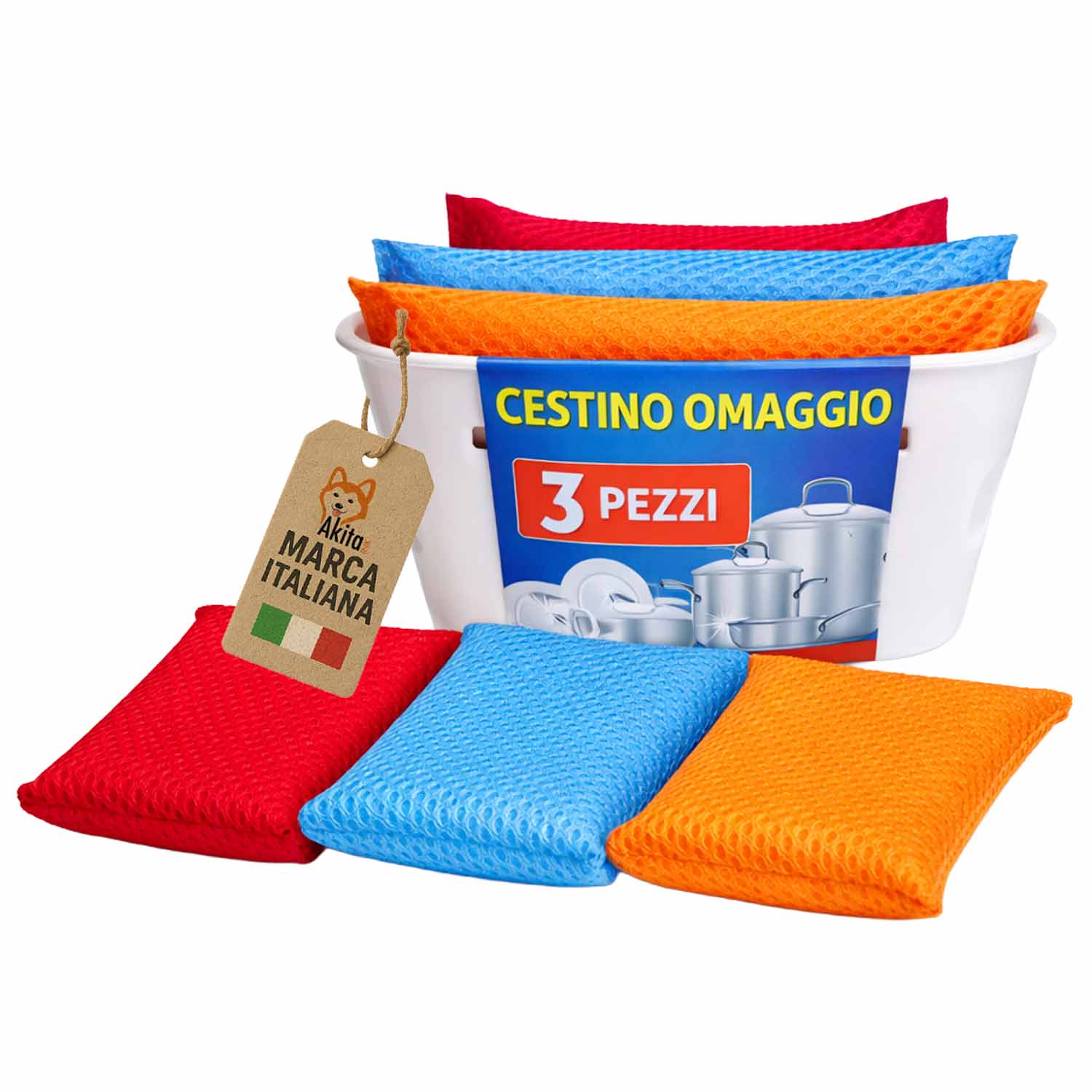 Set 3 spugne multiuso con cestino omaggio