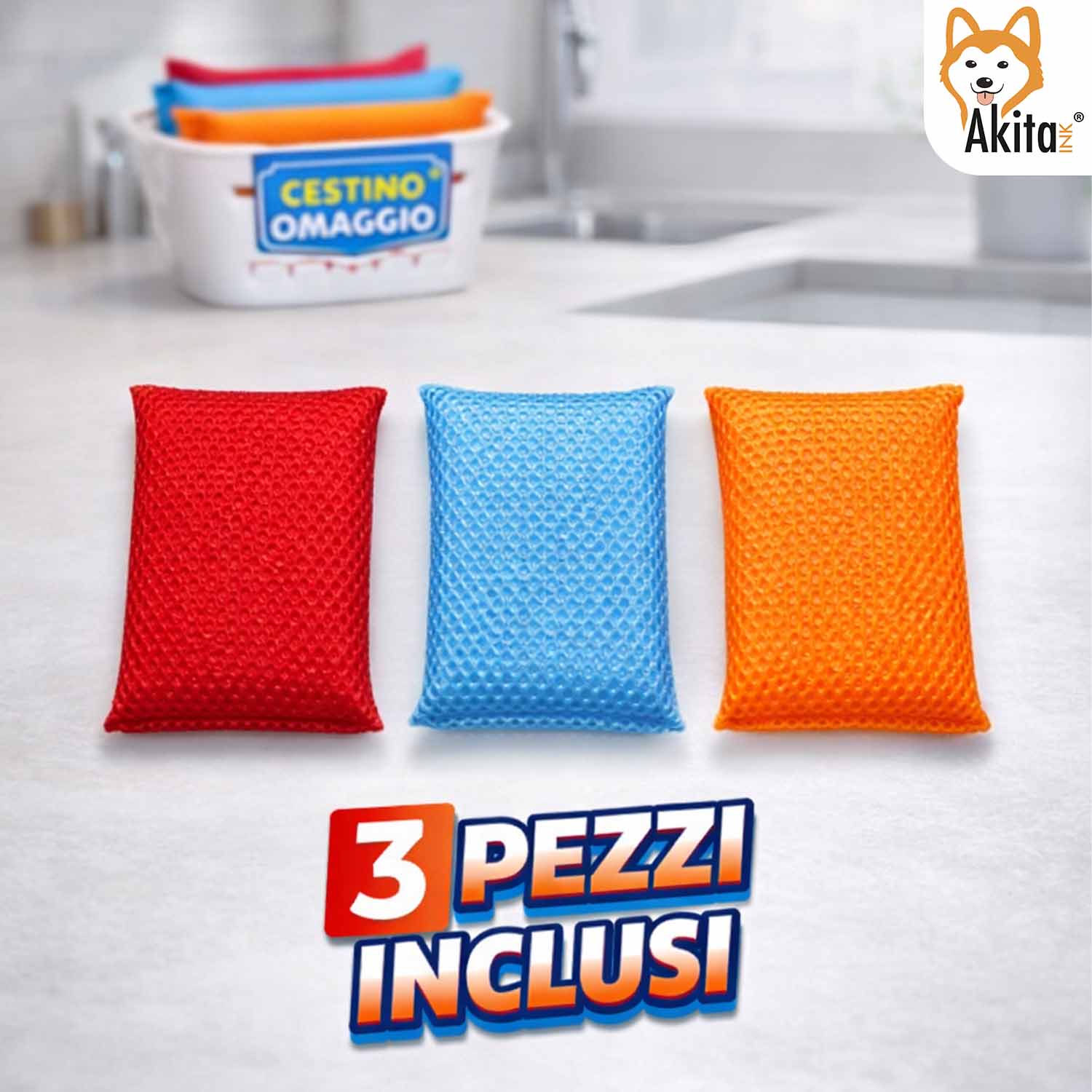Set 3 Spugne Multiuso con Cestino Omaggio foto 4