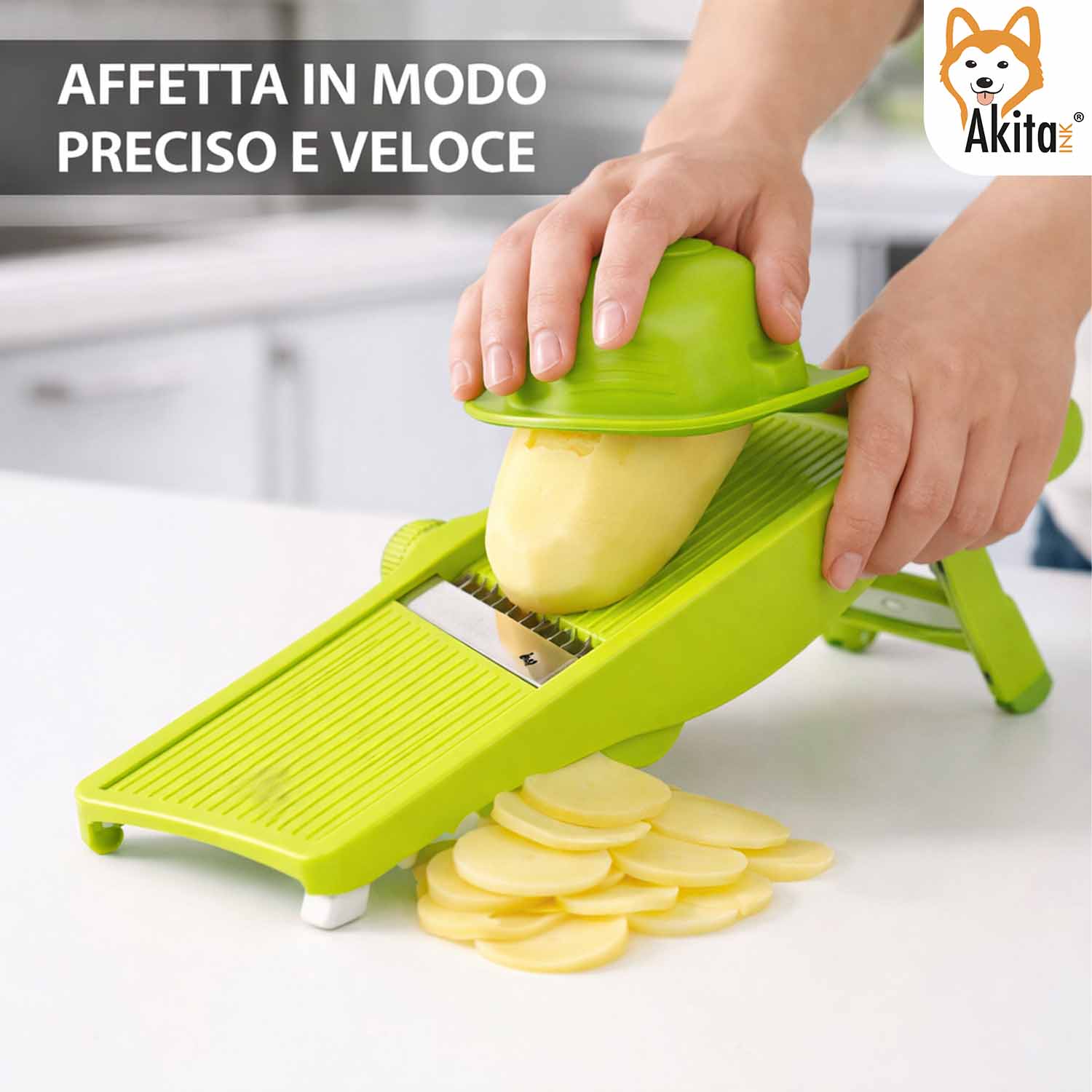 Mandolina Affettaverdure Regolabile 5 Tagli con Salvamano foto 3