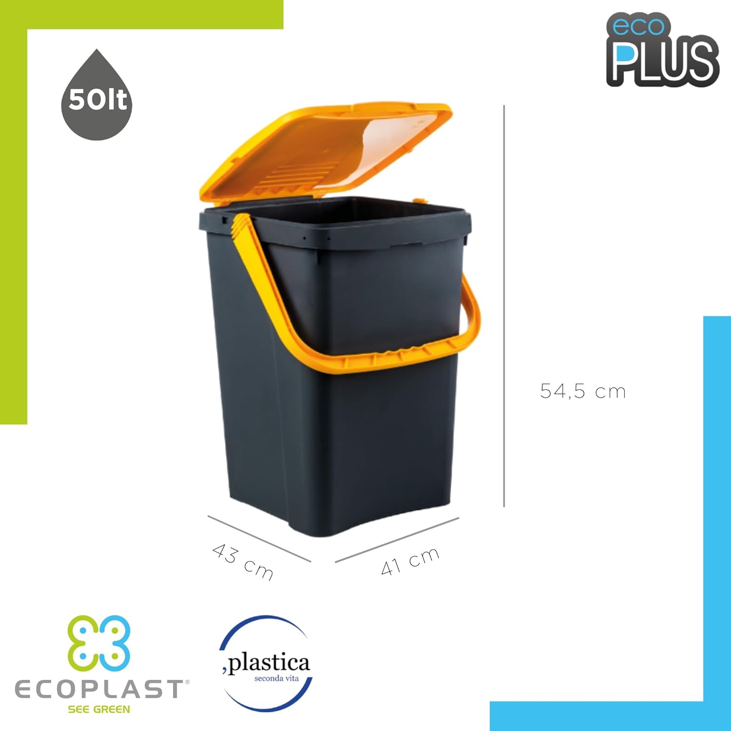 Ecoplast Pattumiera Differenziata 50L Gialla Riciclata foto 3