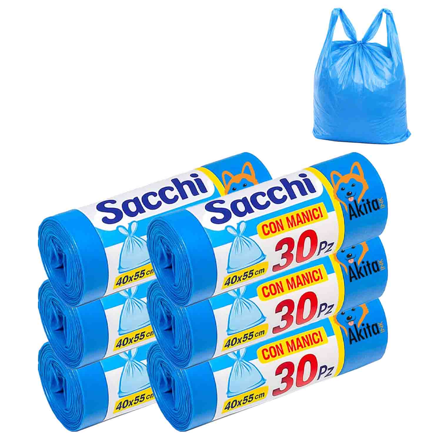 Sacchi spazzatura 40x55 cm blu 180 pz con manici
