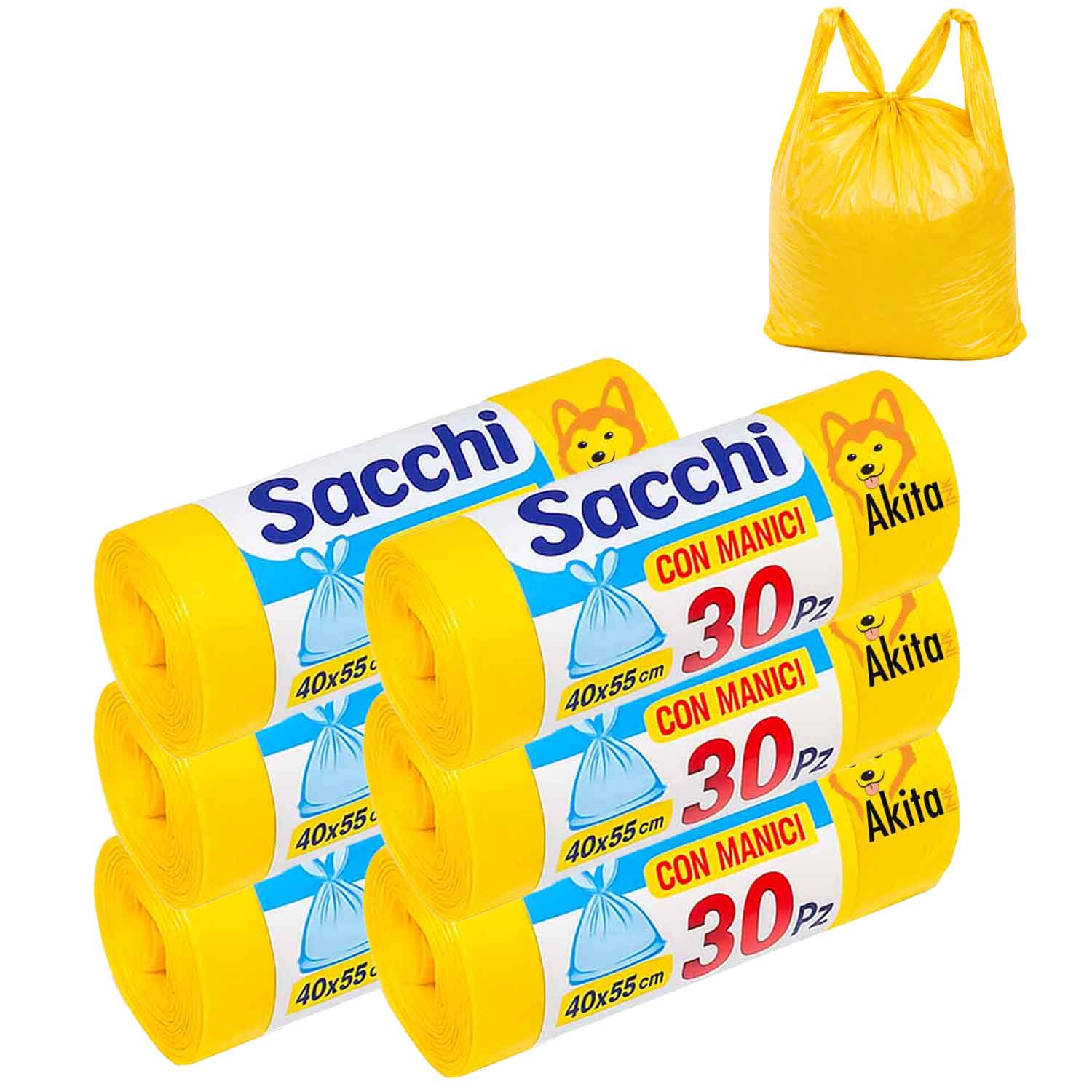 Sacchi Spazzatura 40x55 cm Gialli 180 Pz con Manici foto 2