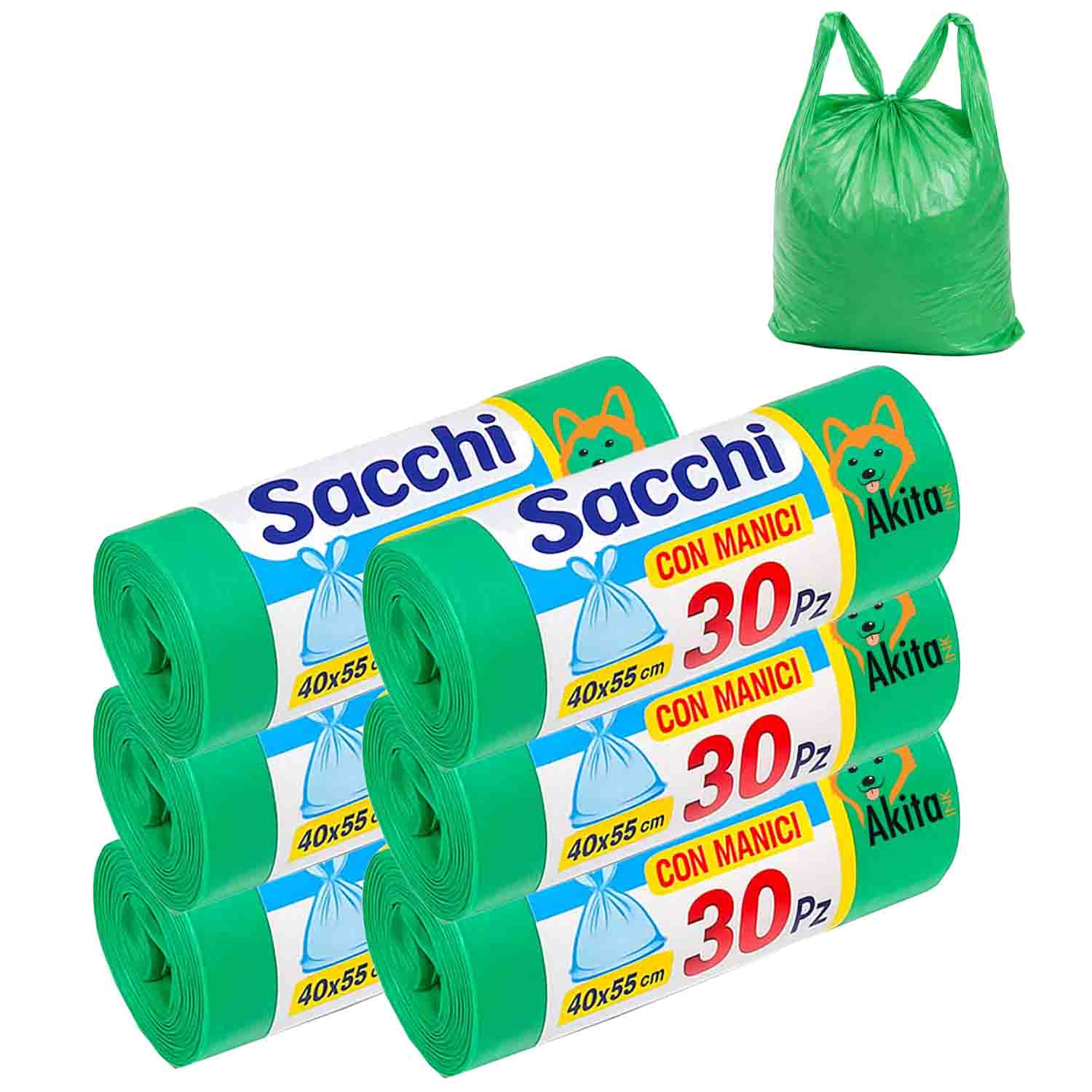 Sacchi spazzatura 40x55 cm verdi 180 pz con manici