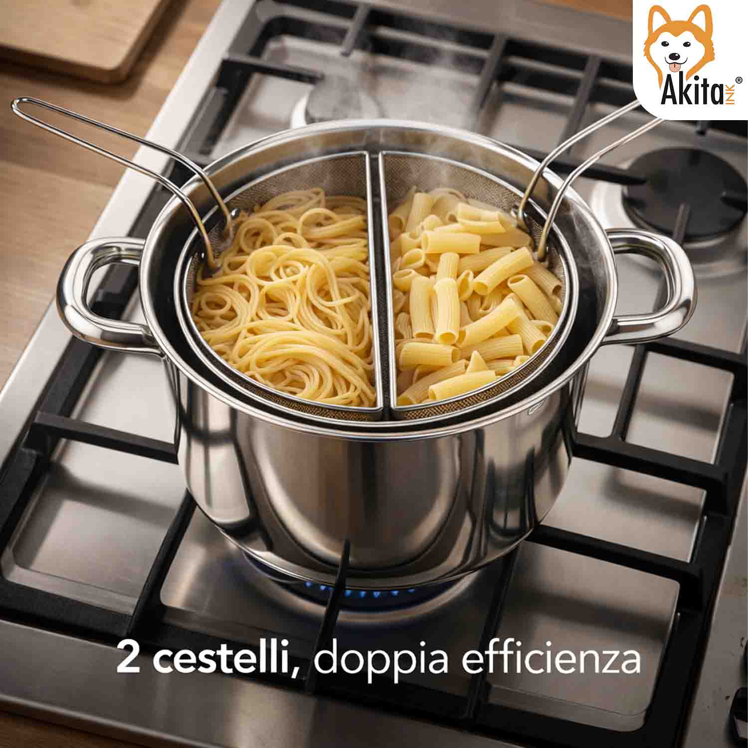 Bollipasta Inox 24 cm con 2 Cestelli e Coperchio Vetro foto 3