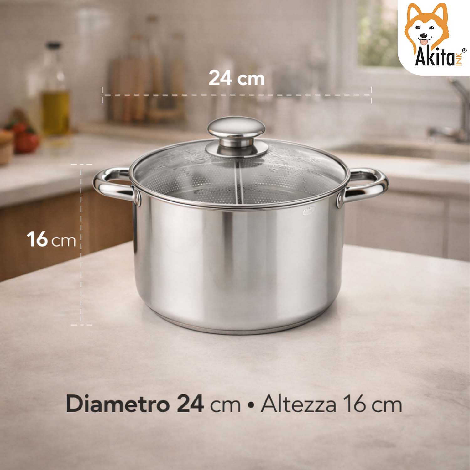 Bollipasta Inox 24 cm con 2 Cestelli e Coperchio Vetro foto 5