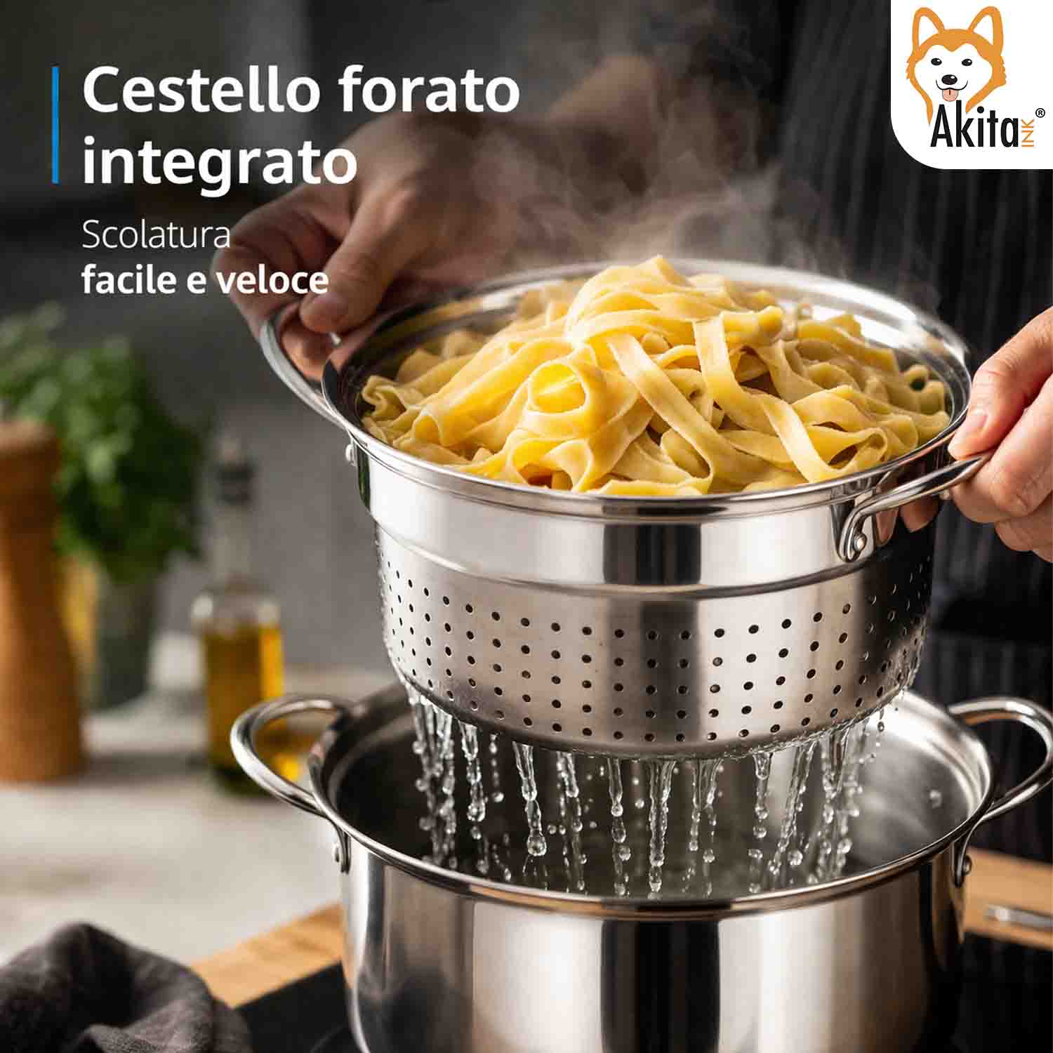 Bollipasta Acciaio Inox 22 cm con Cestello e Coperchio foto 3