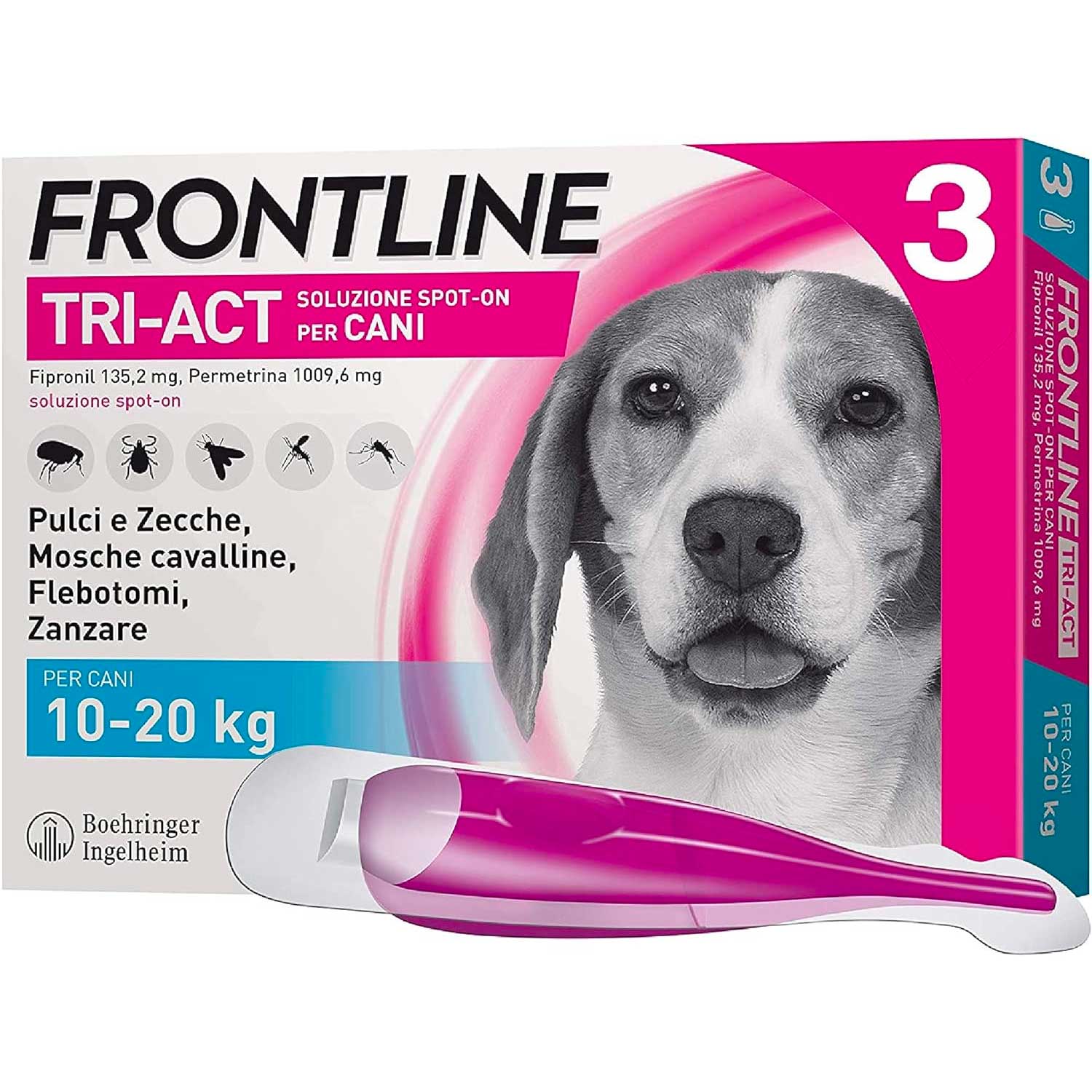 FRONTLINE Triact, 3 Pipette, Cane M (10-20Kg), Antiparassitario Cani e Cuccioli
