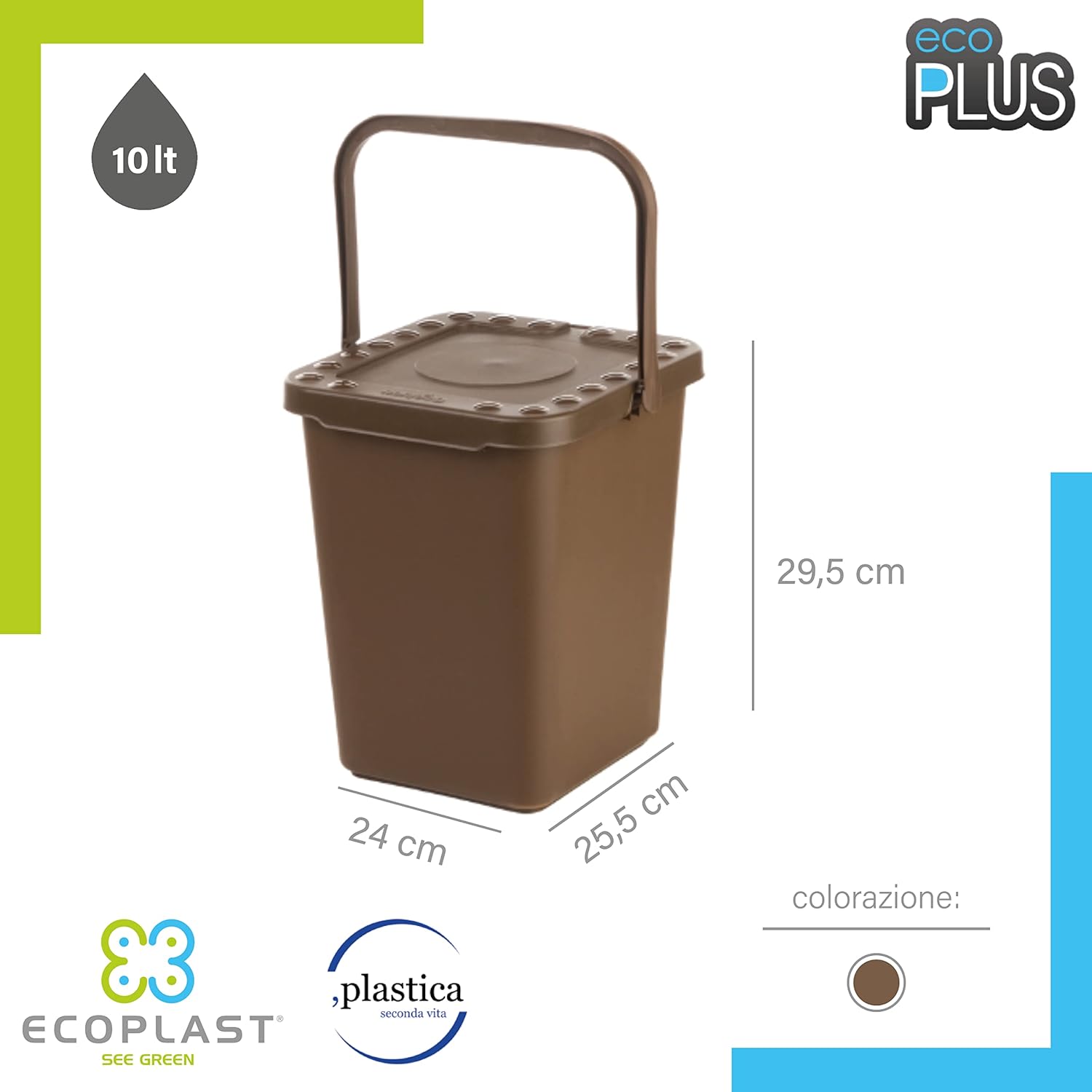 Ecoplast Pattumiera 10L Marrone Apertura a Libro foto 4