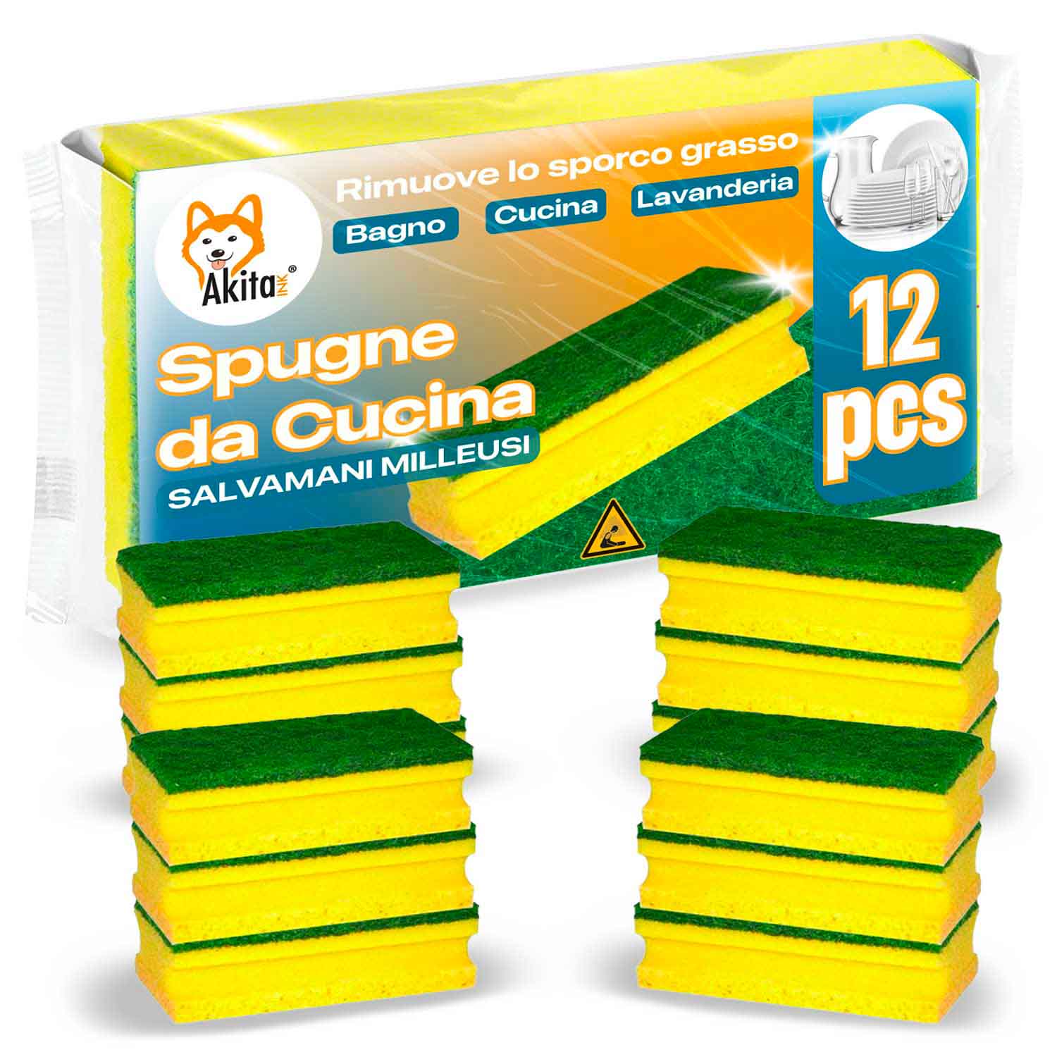 Spugne cucina antigraffio akitaink 12pz con protezione