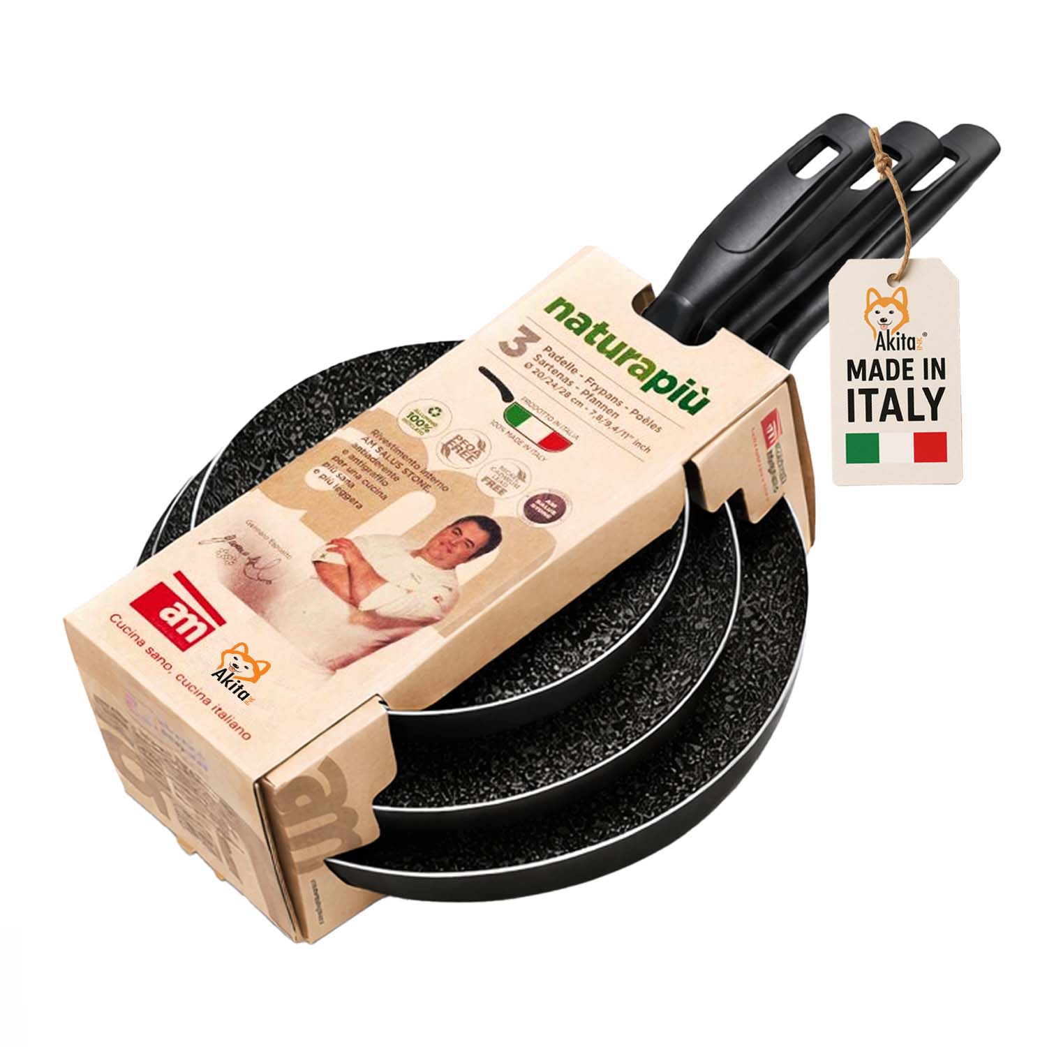 Set 3 padelle antiaderenti natura 20-24-28 cm verde