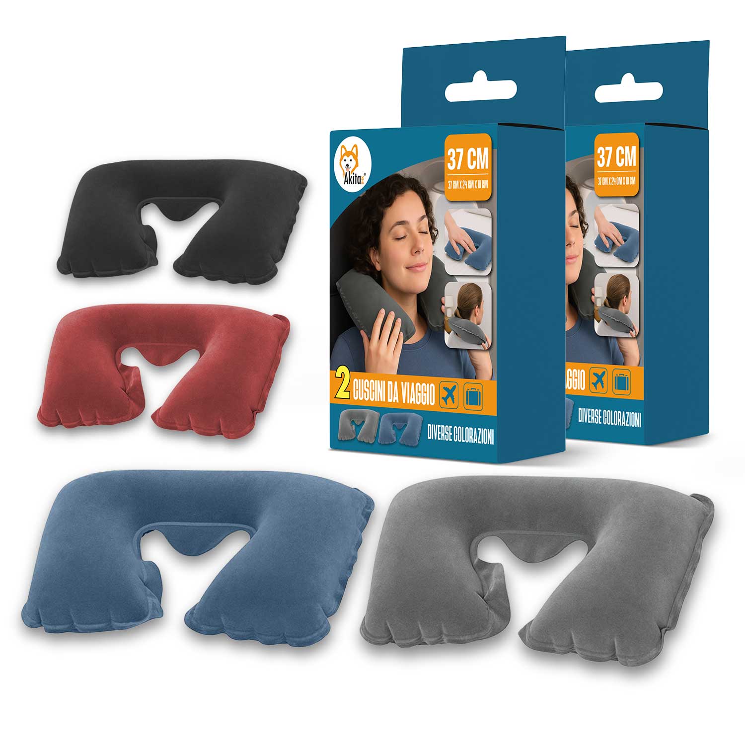 Set 2 cuscini gonfiabili da viaggio, cuscino cervicale