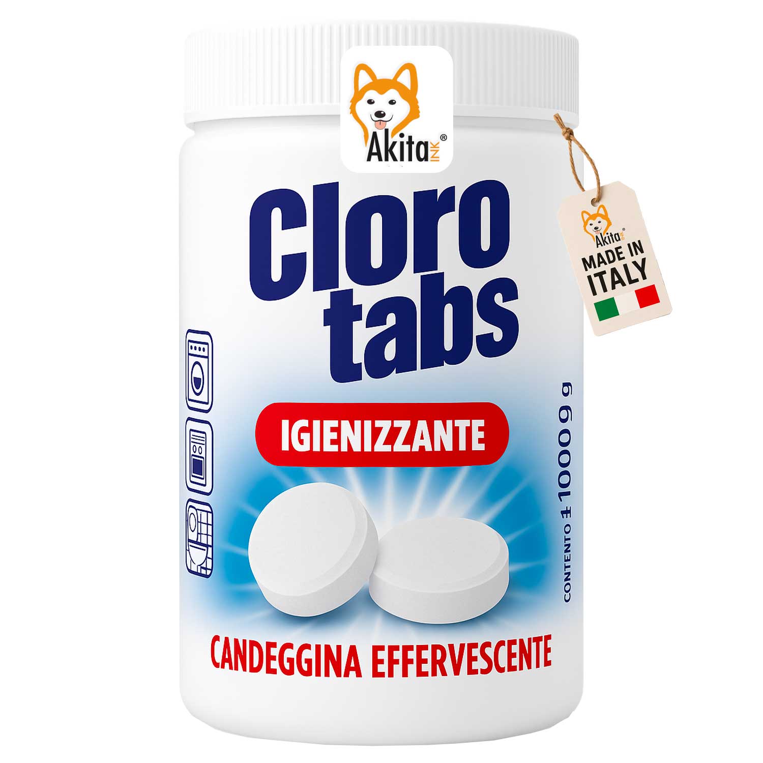 Akitaink cloro tabs 1kg - pastiglie multiuso candeggina