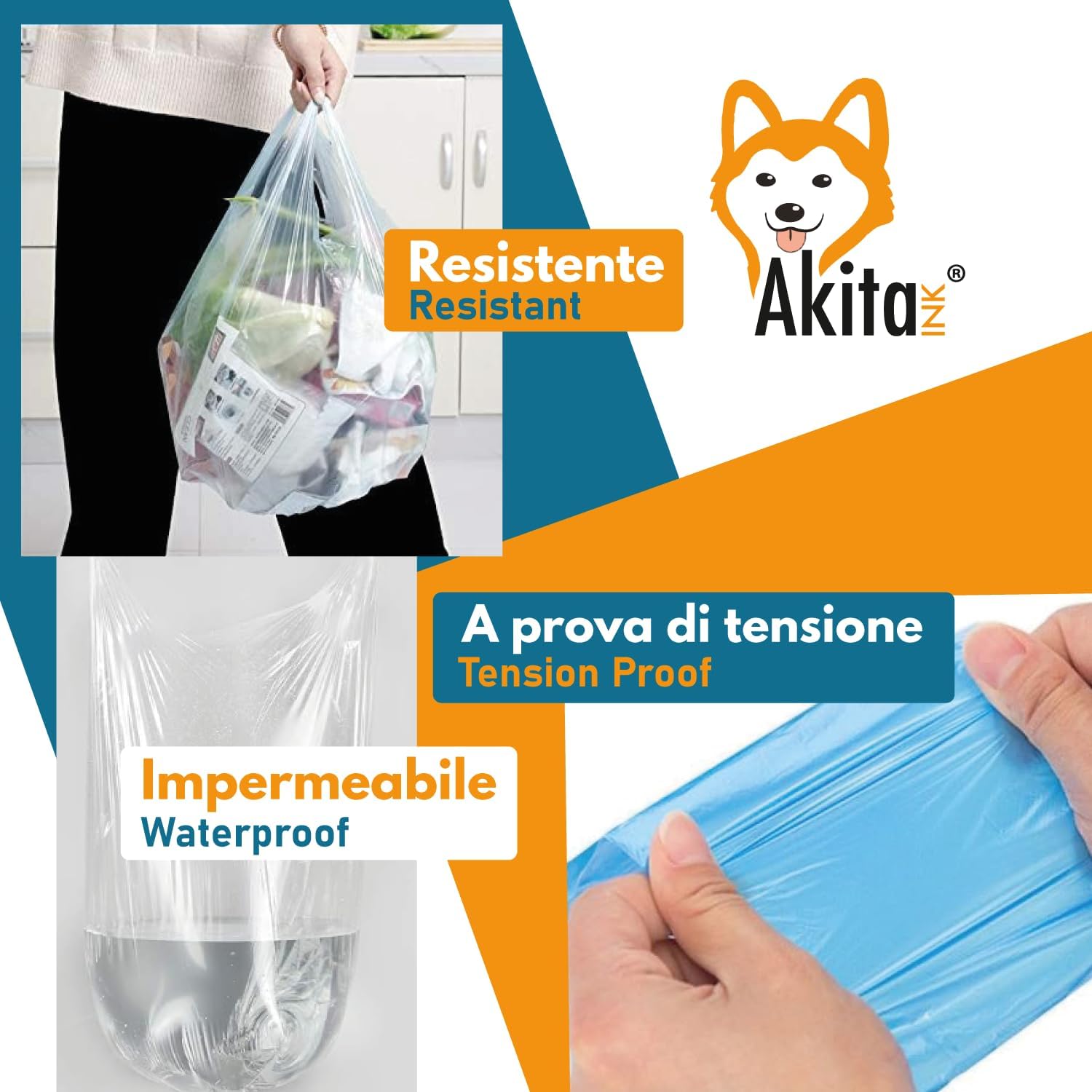 Akitaink - 360 Sacchi Nettezza Antiforo Con Manici 40X55 cm Colorati foto 5