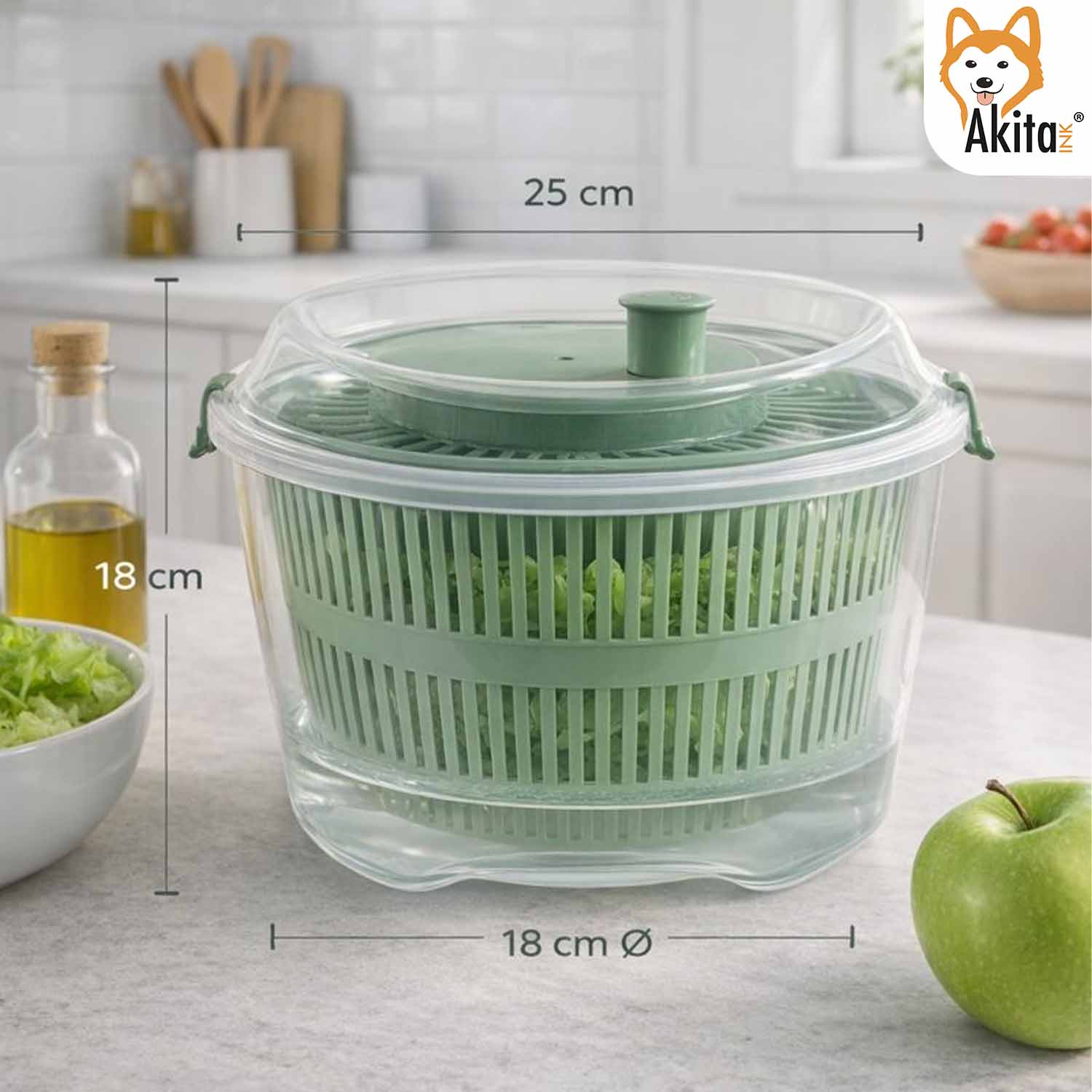 Centrifuga per Insalata 4,4 L Senza BPA Trasparente/Verde foto 6