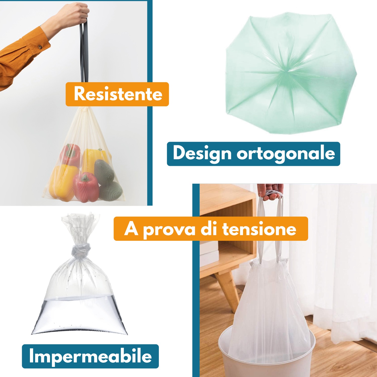 Akitaink - 120 Sacchi Nettezza Antiforo Con Manici 40X55 cm Colorati foto 4