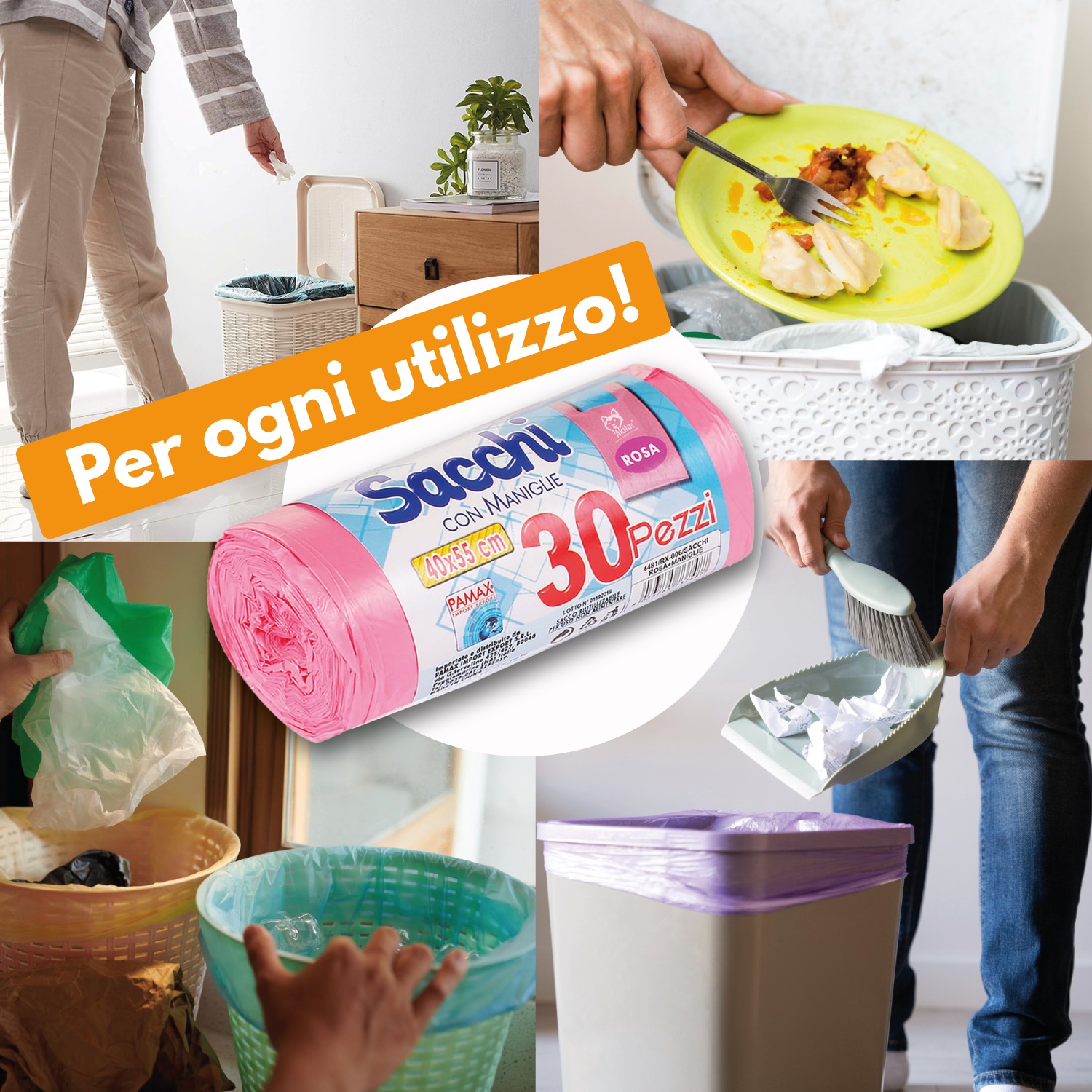 Akitaink - 120 Sacchi Nettezza Antiforo Con Manici 40X55 cm Colorati foto 5