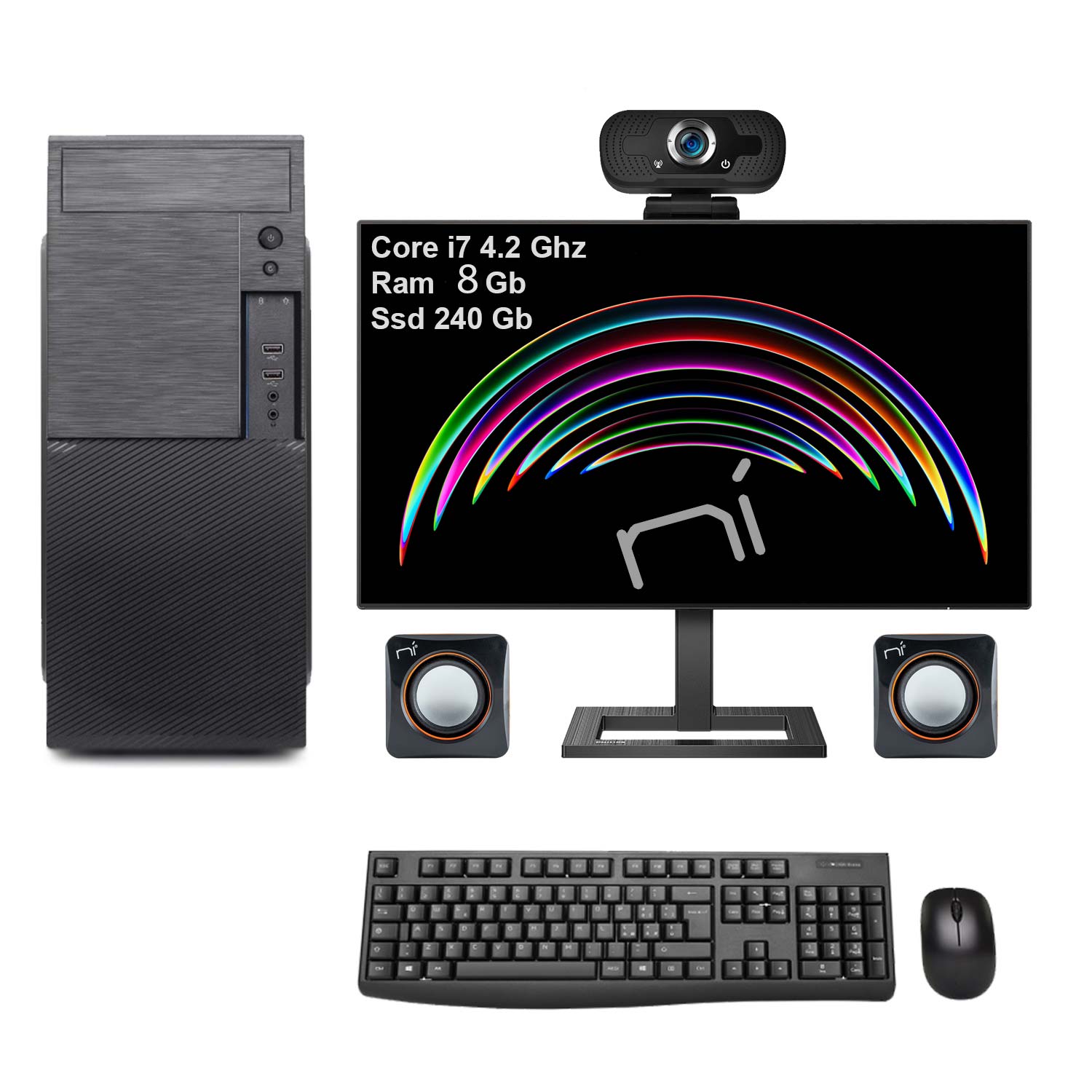 Kit PC Fisso Intel i7 8GB RAM SSD 240GB con Monitor e Accessori foto 2