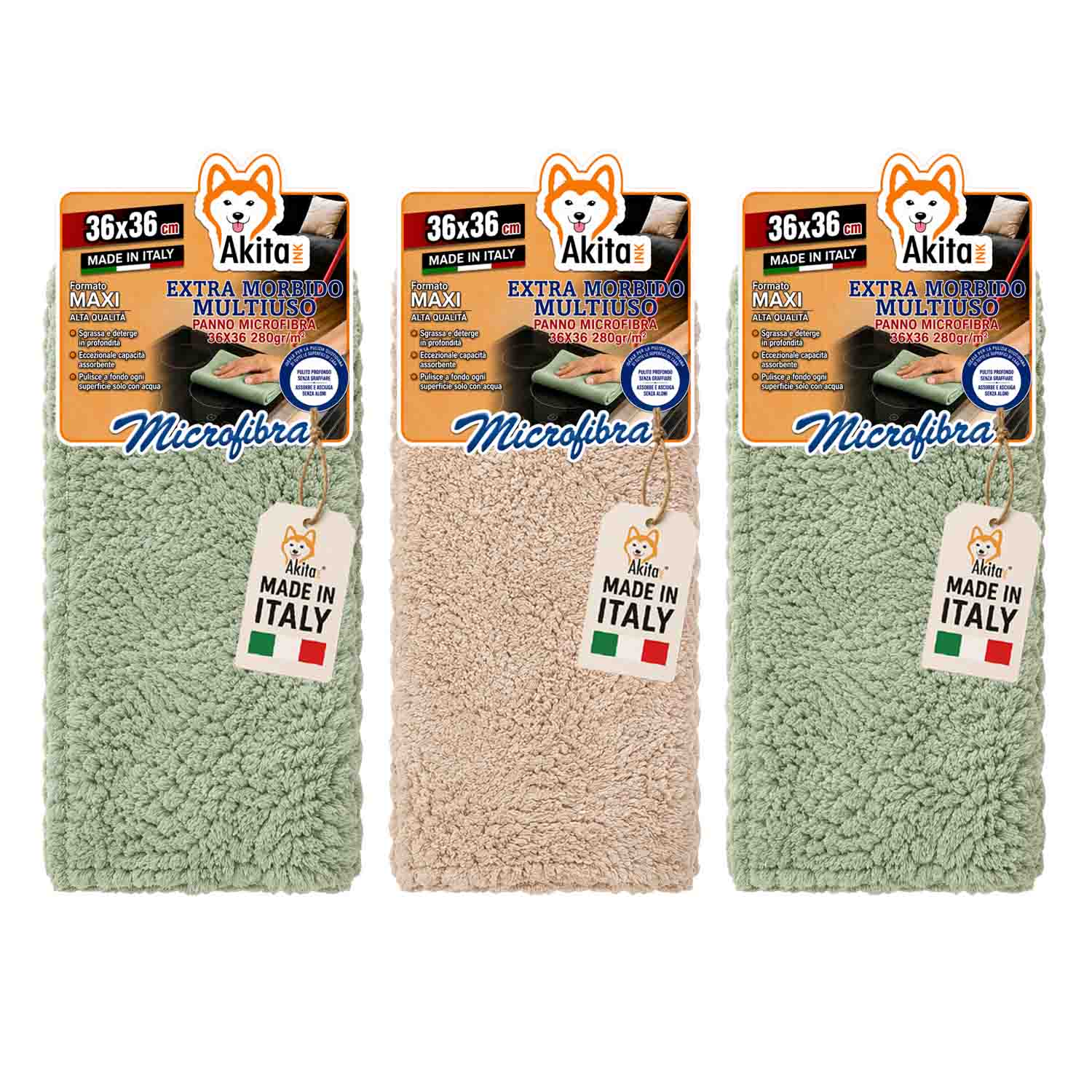Akitaink 3 Panni Microfibra Extra Morbido Multiuso 36x36 cm foto 2
