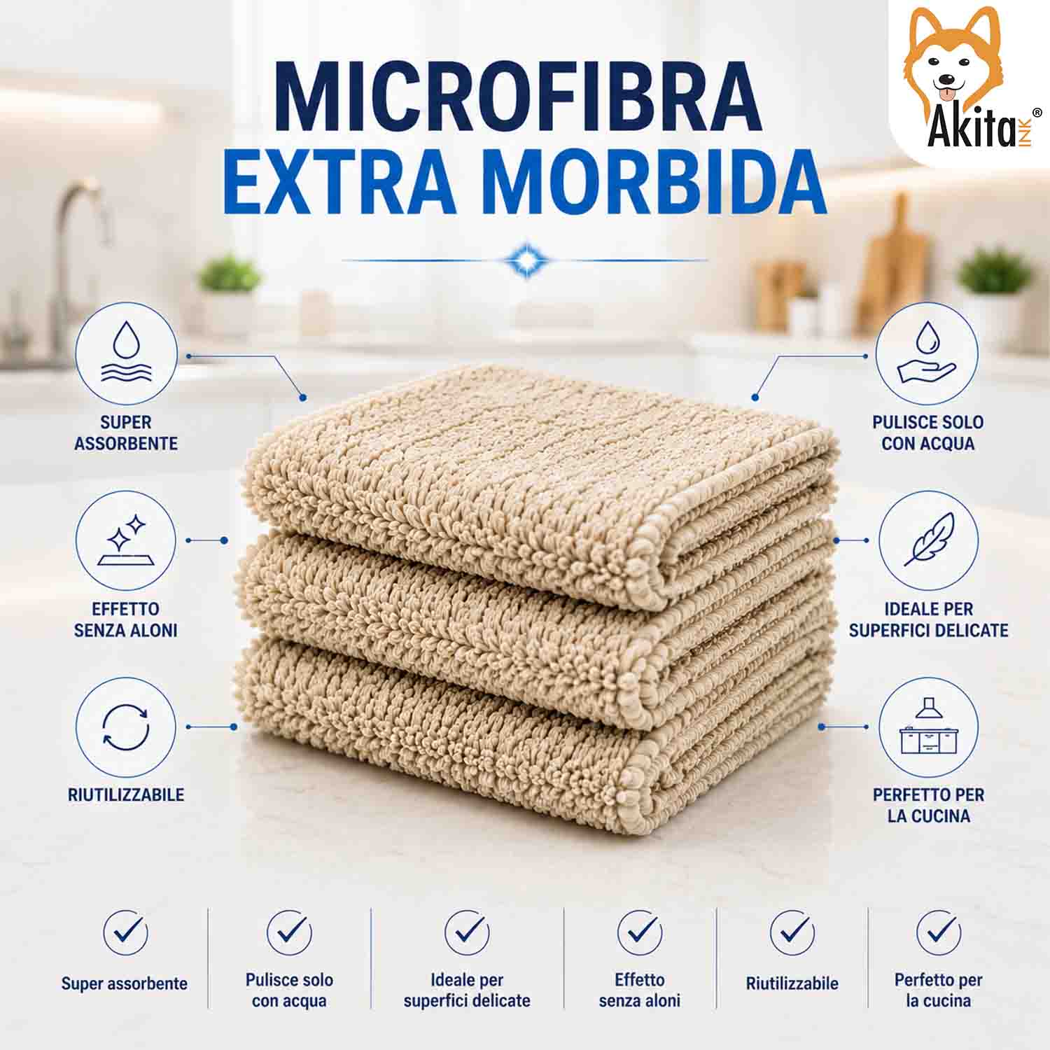 Akitaink 3 Panni Microfibra Extra Morbido Multiuso 36x36 cm foto 5