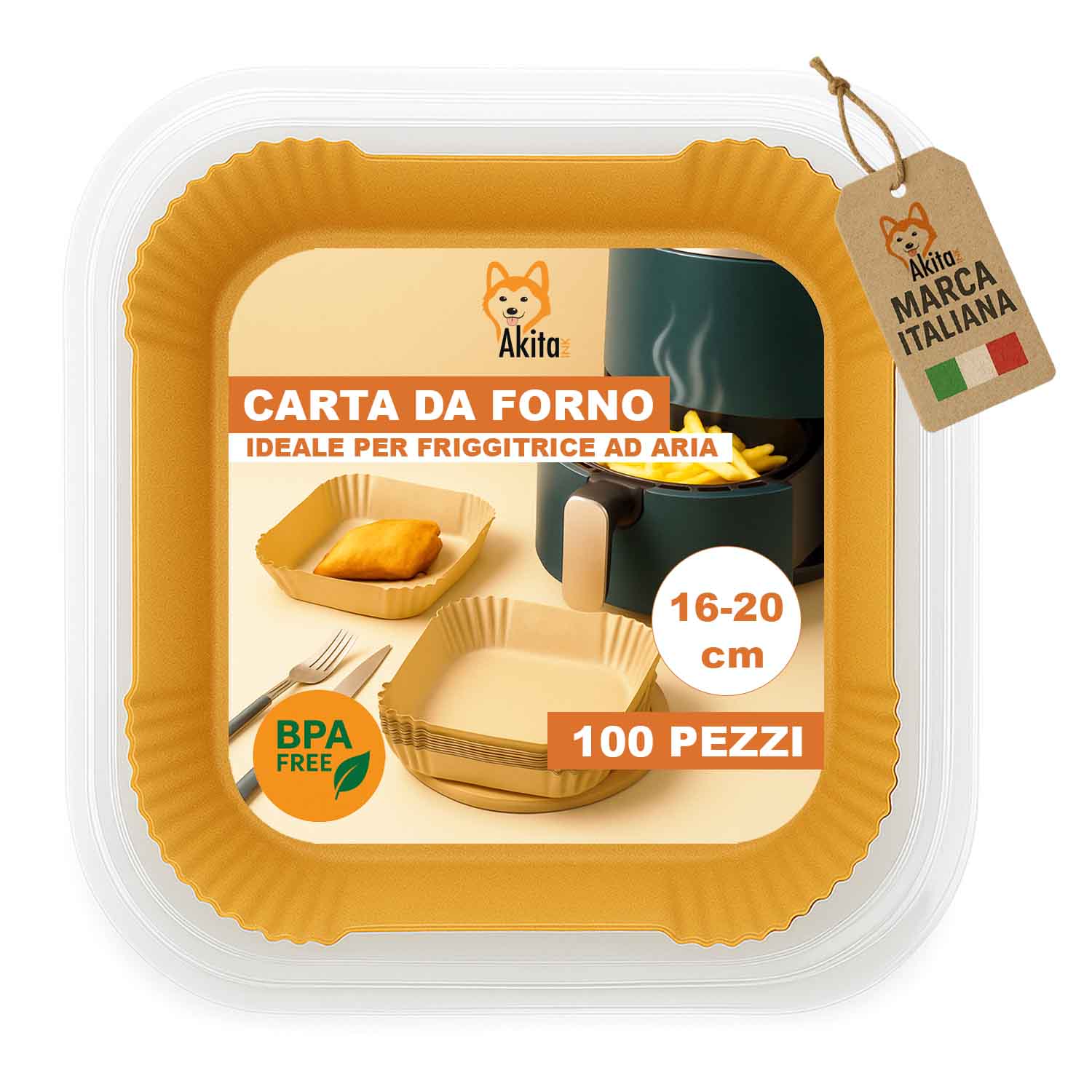 Carta forno friggitrice aria 100 fogli quadrati 16-20cm