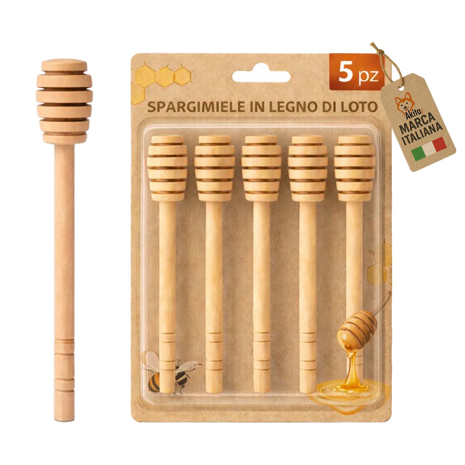 5 pz spargimiele in legno di loto 14 cm