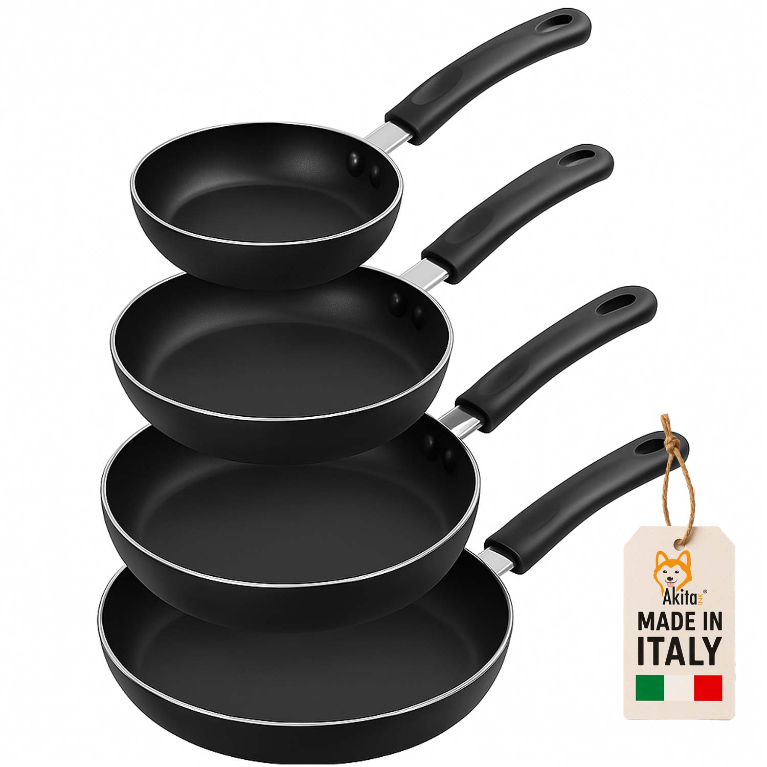Set 4 padelle antiaderenti akitaink 16-28 cm cucina