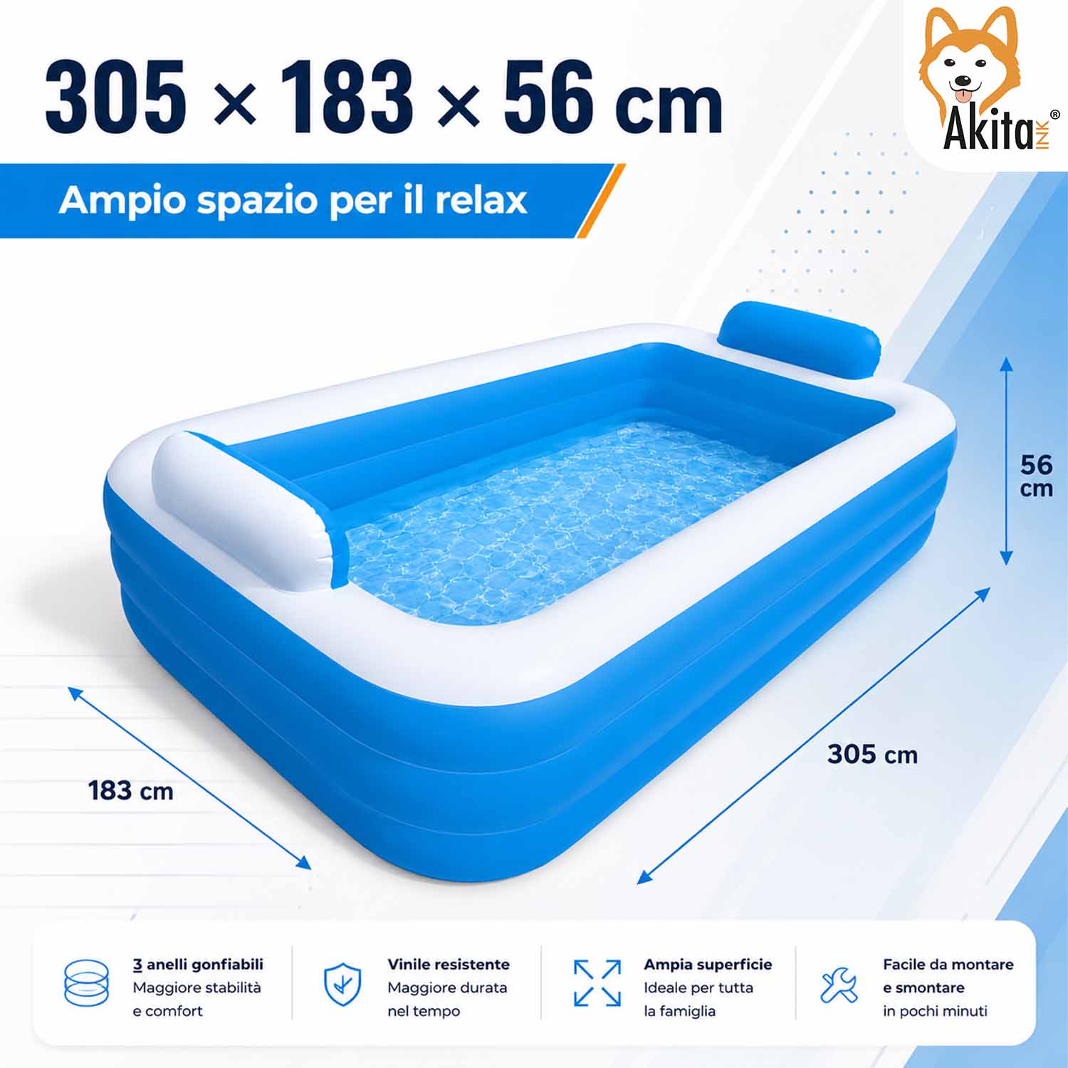 Piscina Gonfiabile 3 Metri per Adulti e Bambini 305x183x56 foto 3