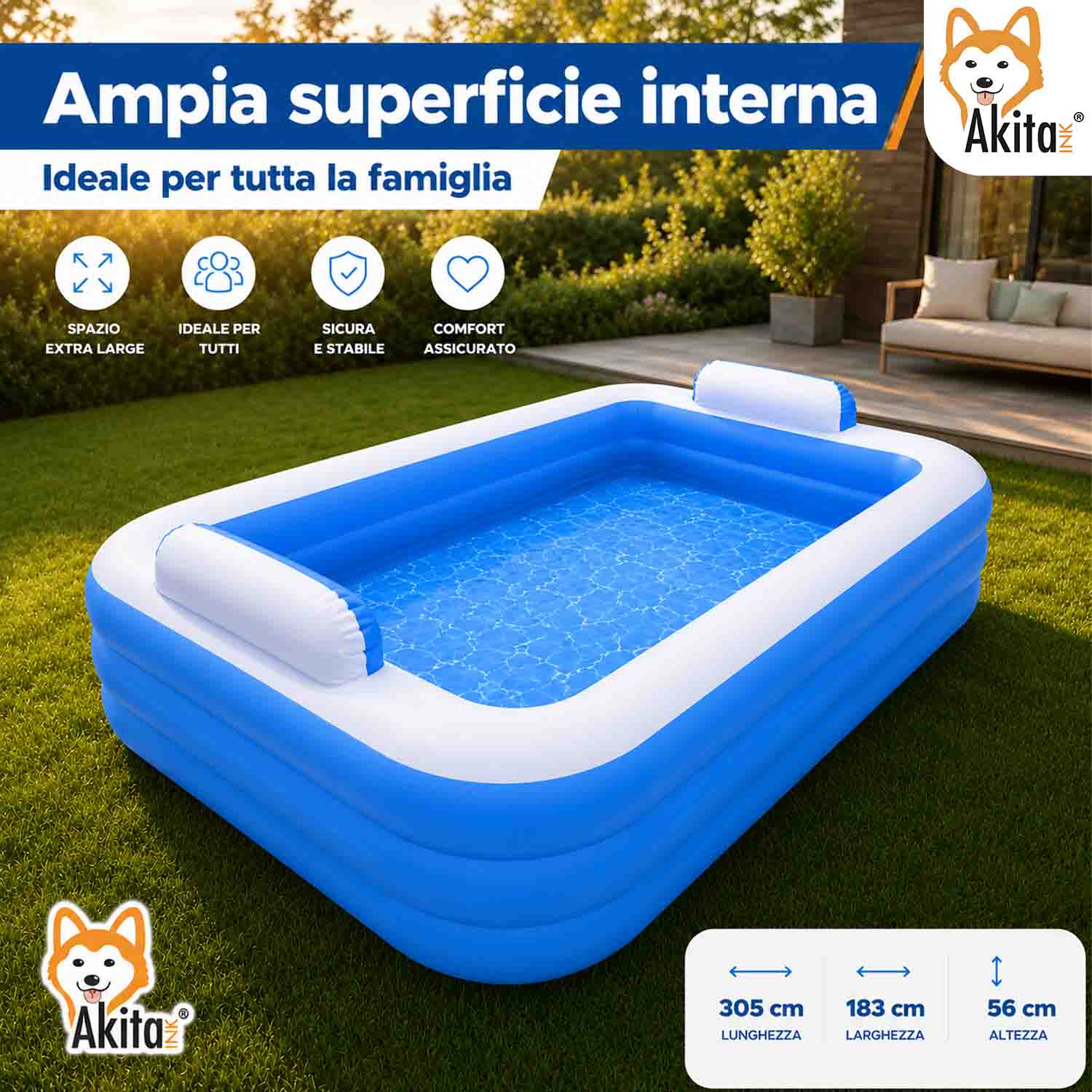 Piscina Gonfiabile 3 Metri per Adulti e Bambini 305x183x56 foto 6