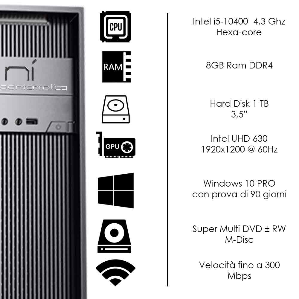Pc Desktop Intel i5-10400 hexa core Windows 10 8gb ram hard disk 1tb WiFi HDMI foto 3
