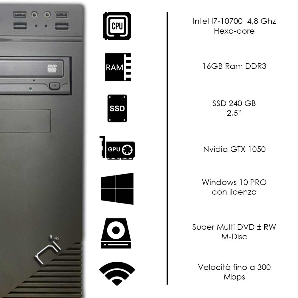 Pc fisso Windows 10 con licenza intel i7-10700 16gb ram ssd 240gb gpu gtx-1050 foto 3