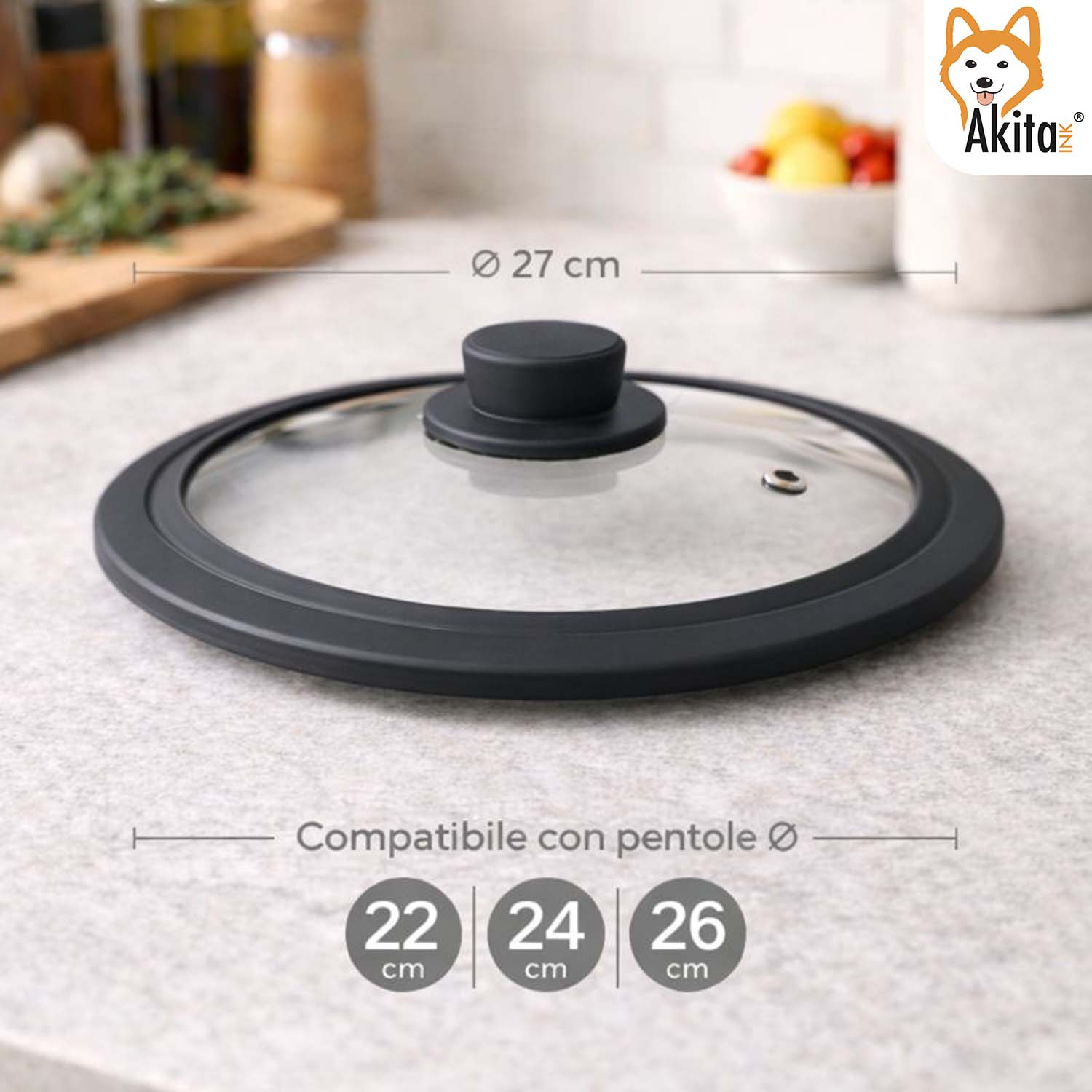 Coperchio Universale in Vetro 22-24-26 cm con Silicone foto 3