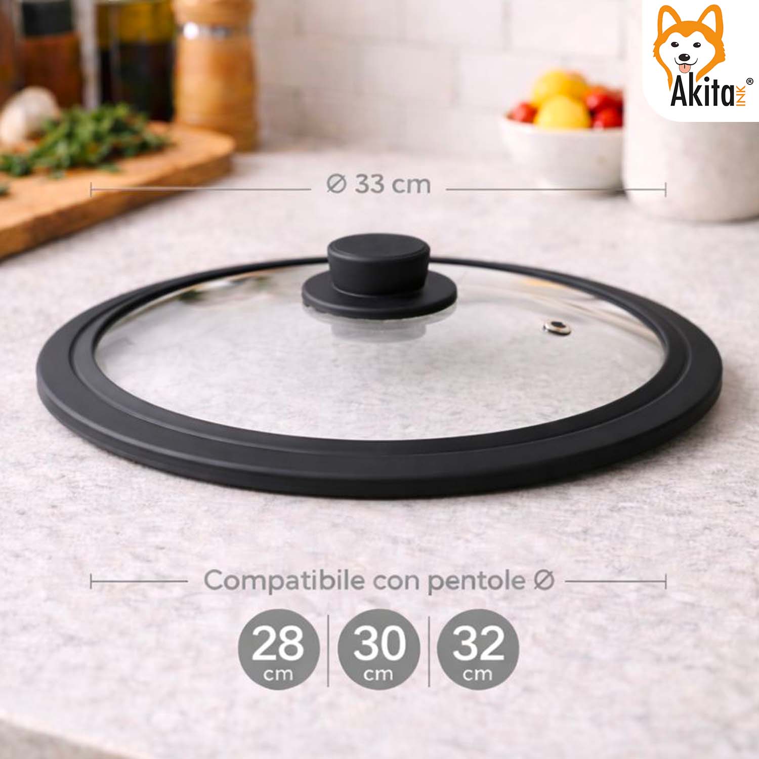 Coperchio Universale in Vetro 28-30-32 cm con Silicone foto 3